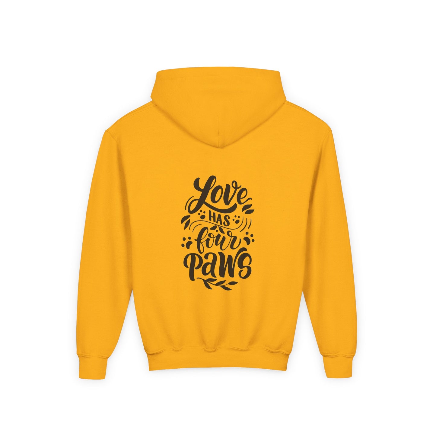 Youth Hoodie — Cute Black Shih Tzu with “Love Has Four Paws” Back Print