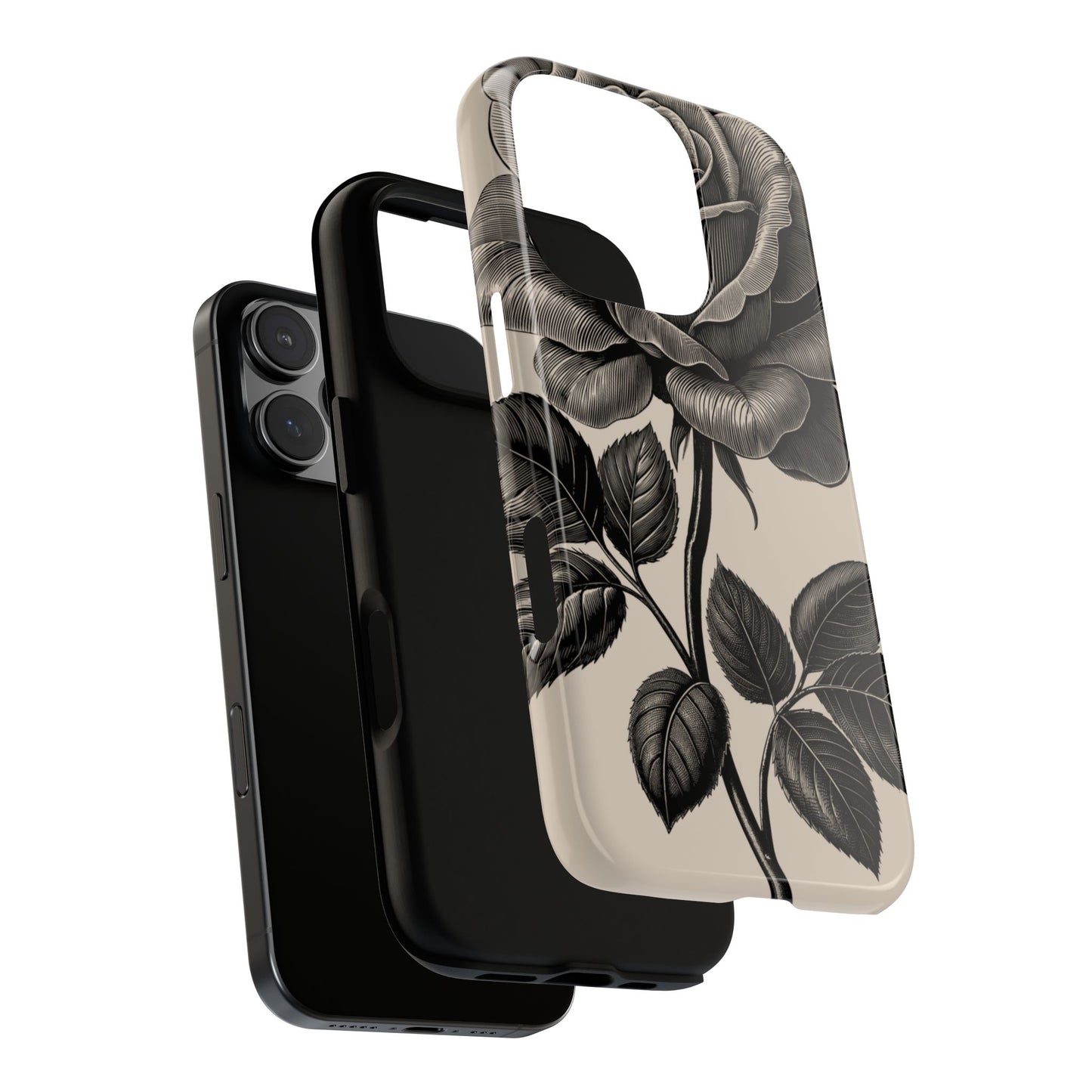 Black Rose Phone Case, Tough Cases with Floral Design, Elegant Tech Accessory, Gift for Flower Lovers, Stylish Protection