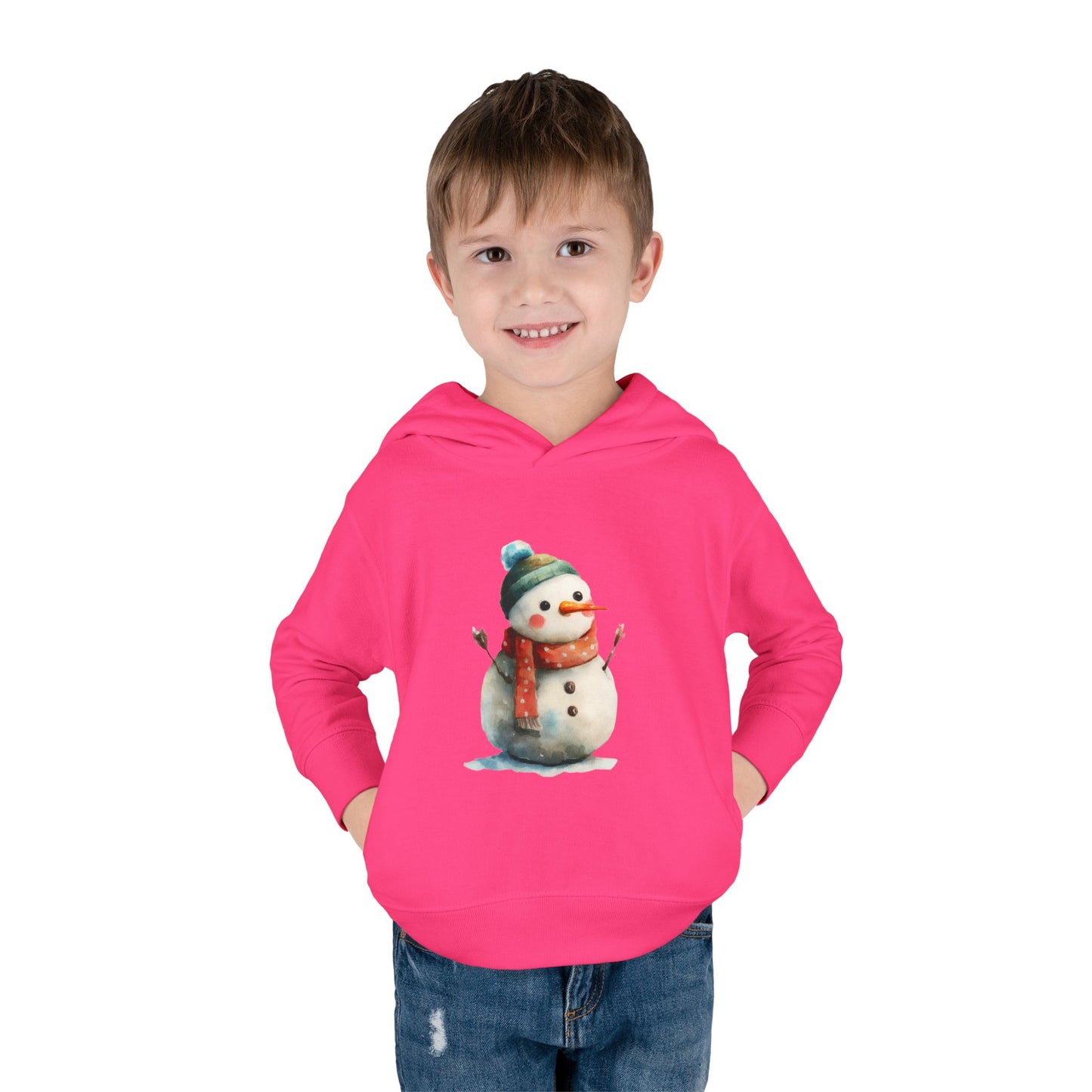 Cozy Snowman Toddler Pullover Fleece Hoodie - Winter Apparel, Cute Gift for Kids, Holiday Wear, Soft Hoodie for Toddlers, Christmas Outfit