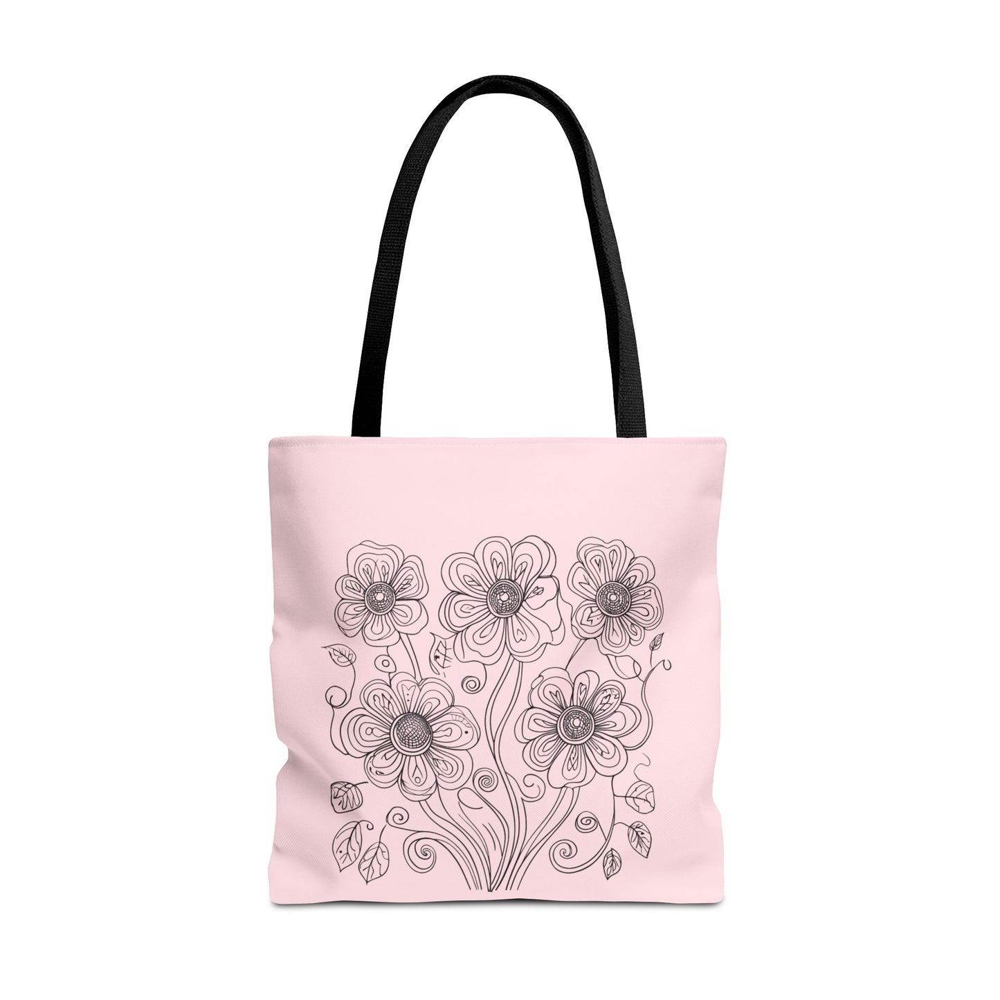 Floral Doodle Pink Tote Bag — Hand-Drawn Flower Design