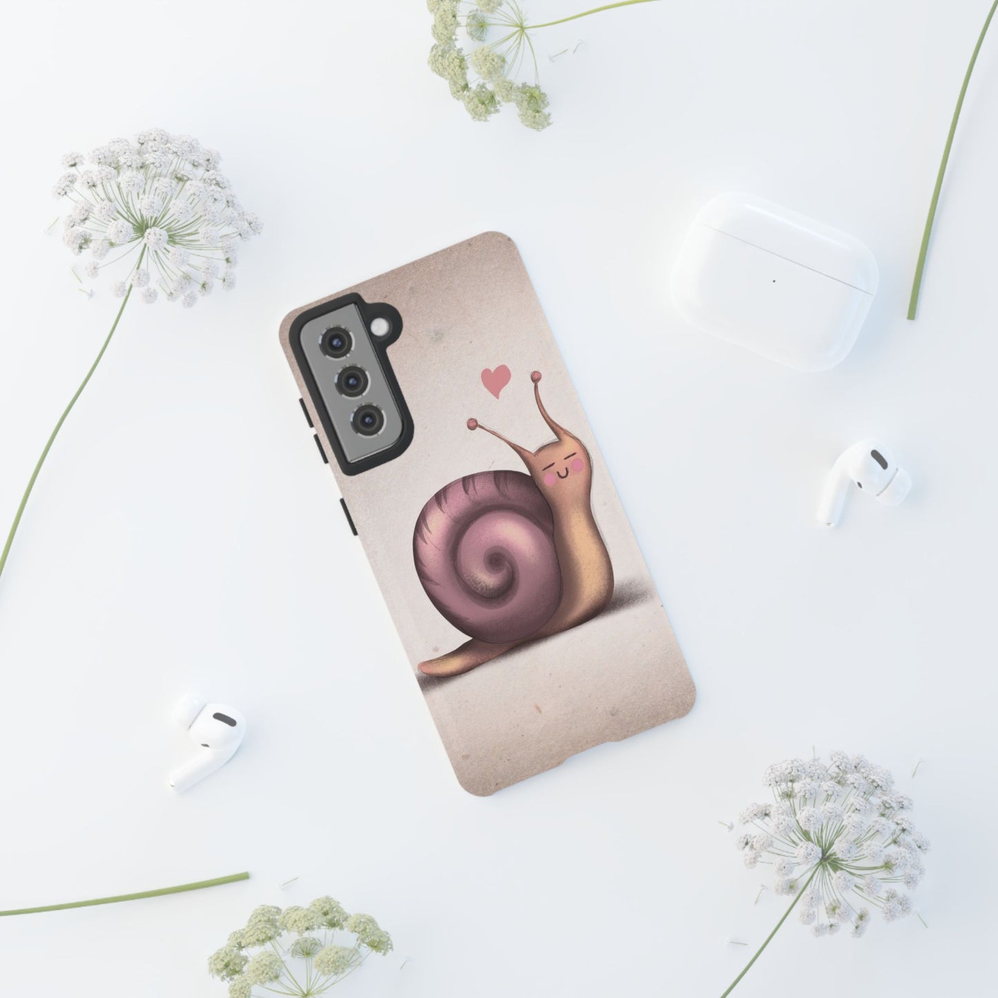 Cute Snail Phone Case — Pink Heart Cartoon Protective iPhone Cover