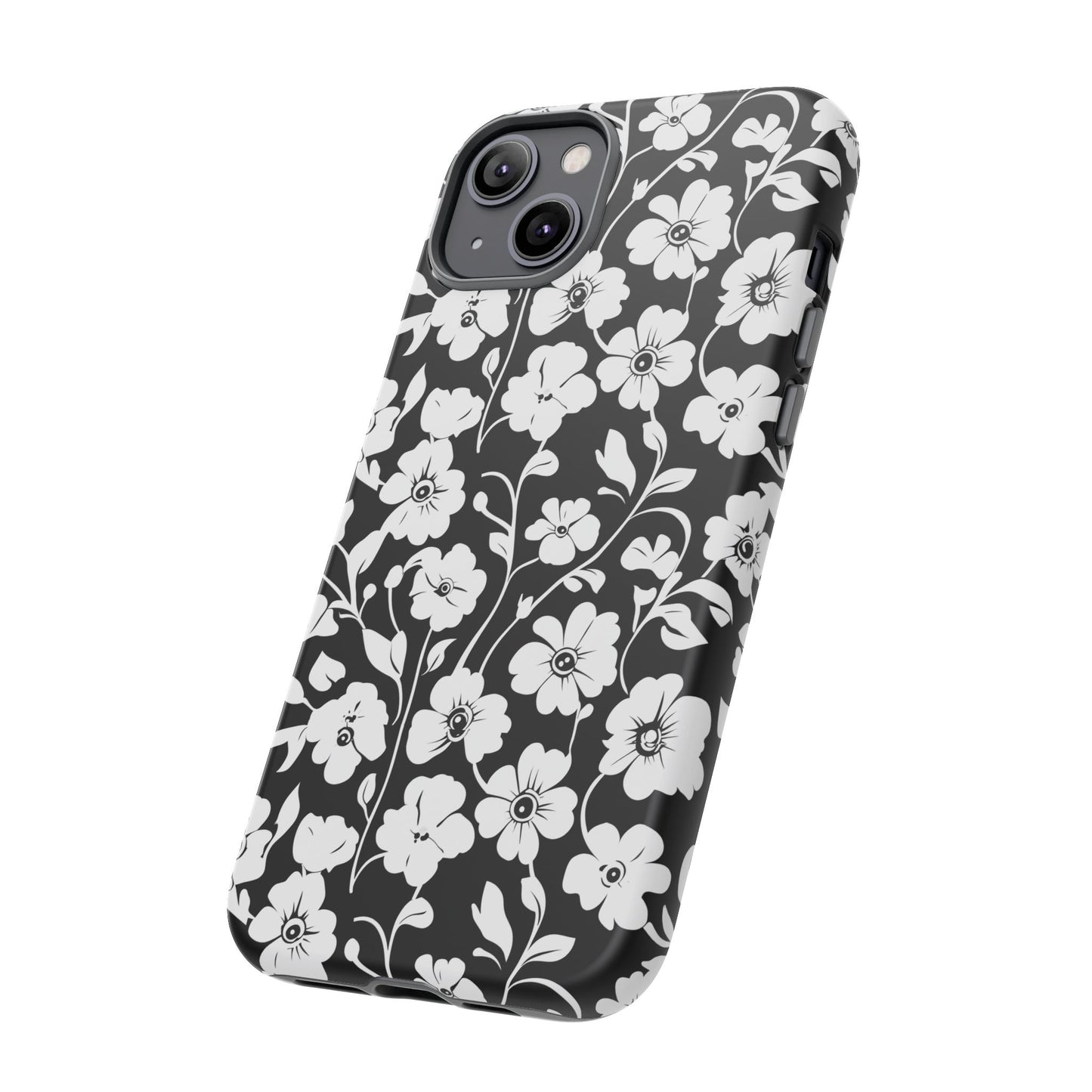 Floral Noir Tough Phone Case — Black & White Flower Protective Cover