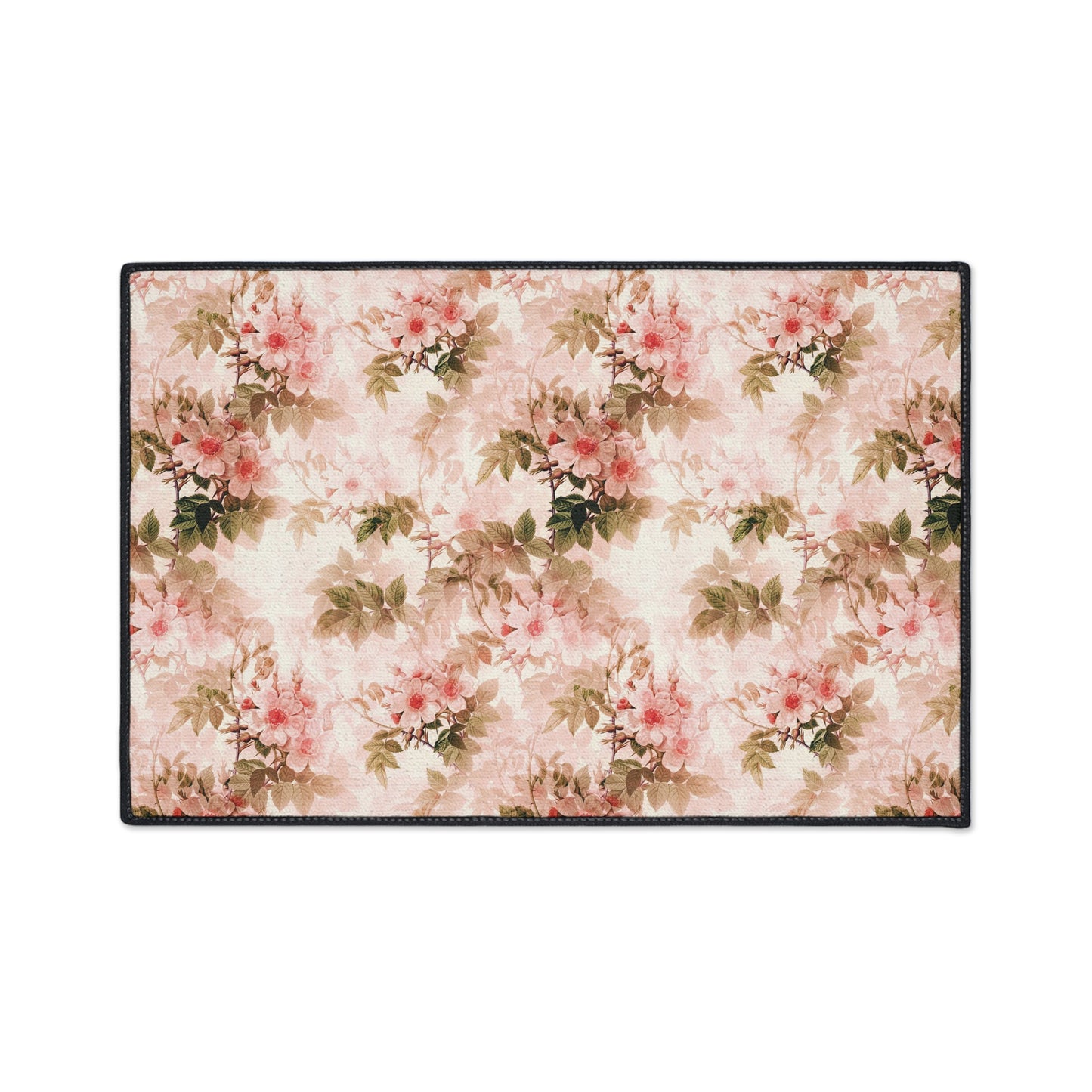 Floral Vintage Heavy-Duty Floor Mat — Pink Rose Garden Rug