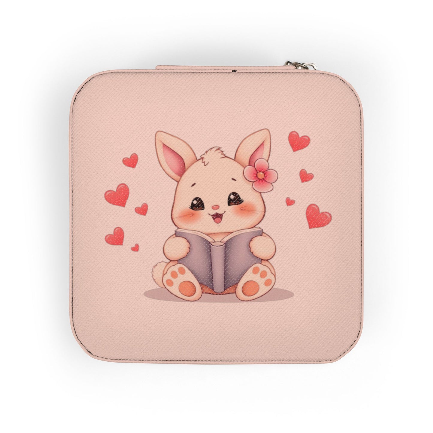 Travel Jewelry Case — Cute Bunny Heart Compact Organizer for Rings, Earrings & Necklaces