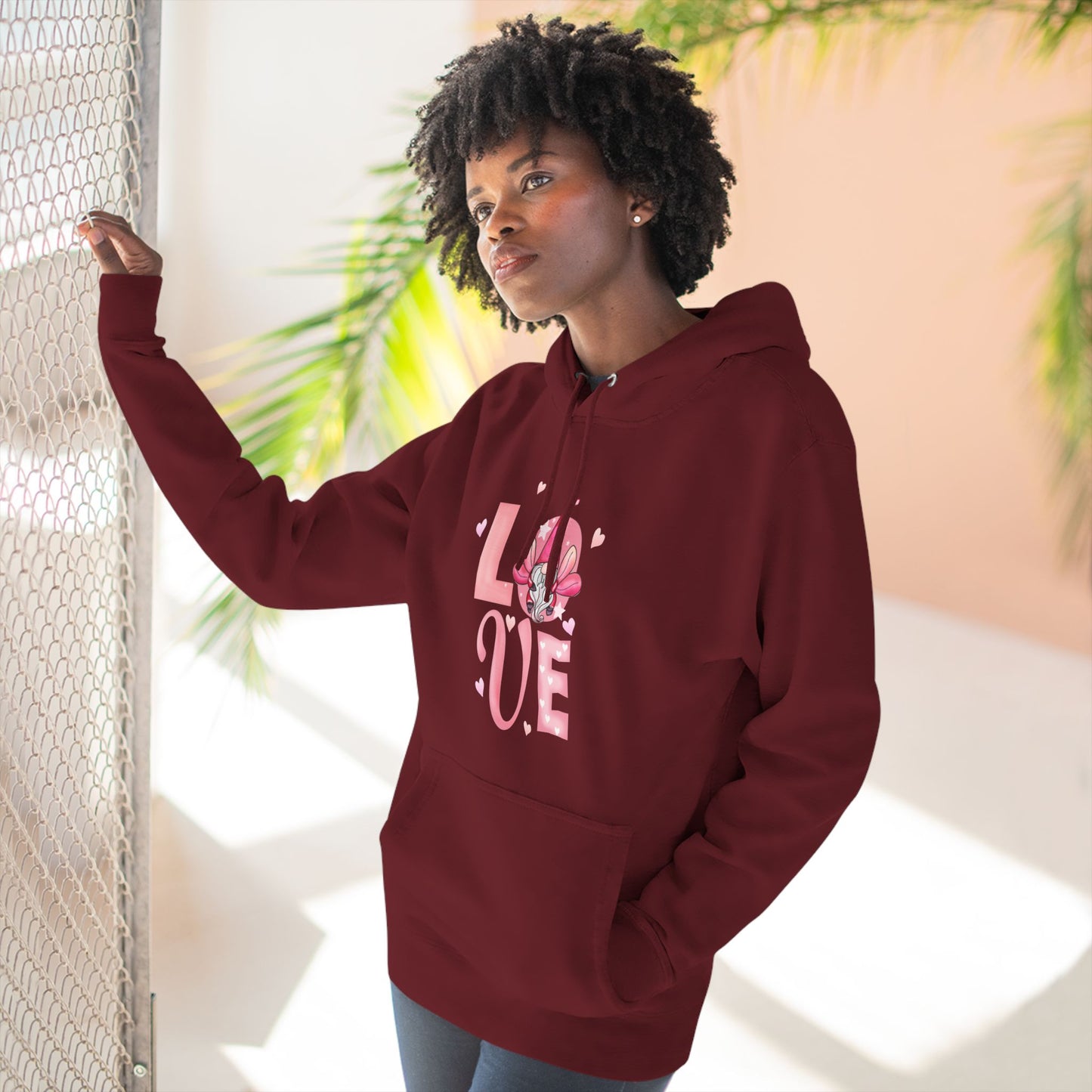 Love Blossom Hoodie — Pink Floral "LOVE" Graphic Fleece Hoodie