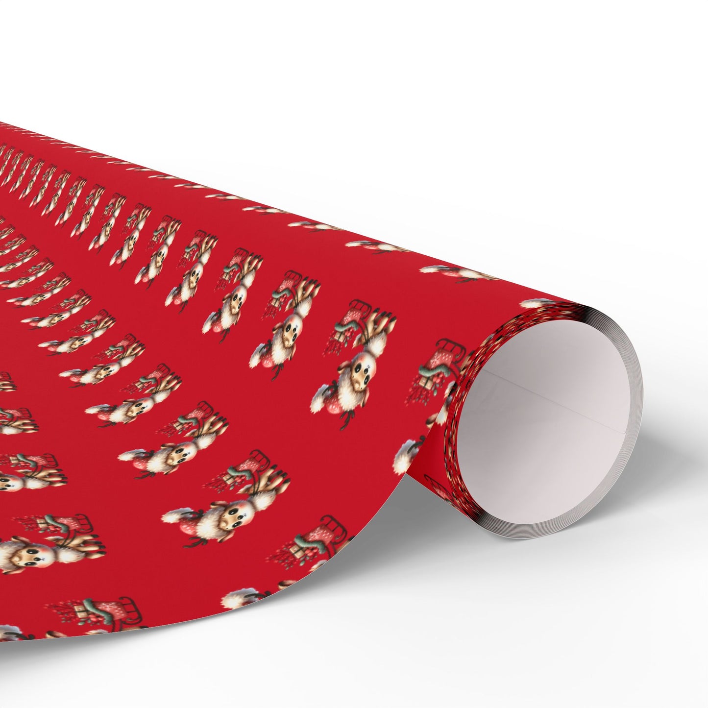 Christmas Dog Pattern Wrapping Paper – Red Holiday Gift Wrap with Cute Puppies