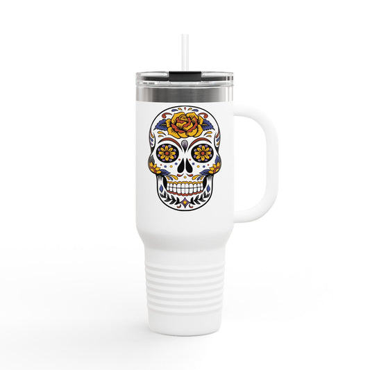 Day of the Dead Insulated Travel Mug, 40oz Skull Design, Coffee Tumbler, Gift