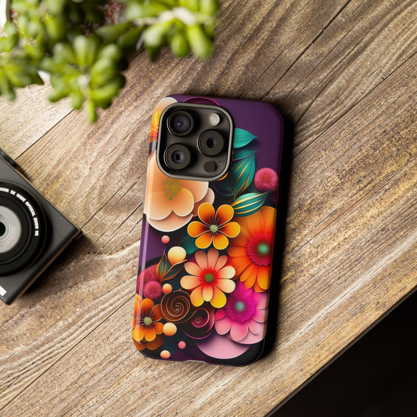 Floral Burst Tough Phone Case — Colorful Retro Flowers Protective Cover
