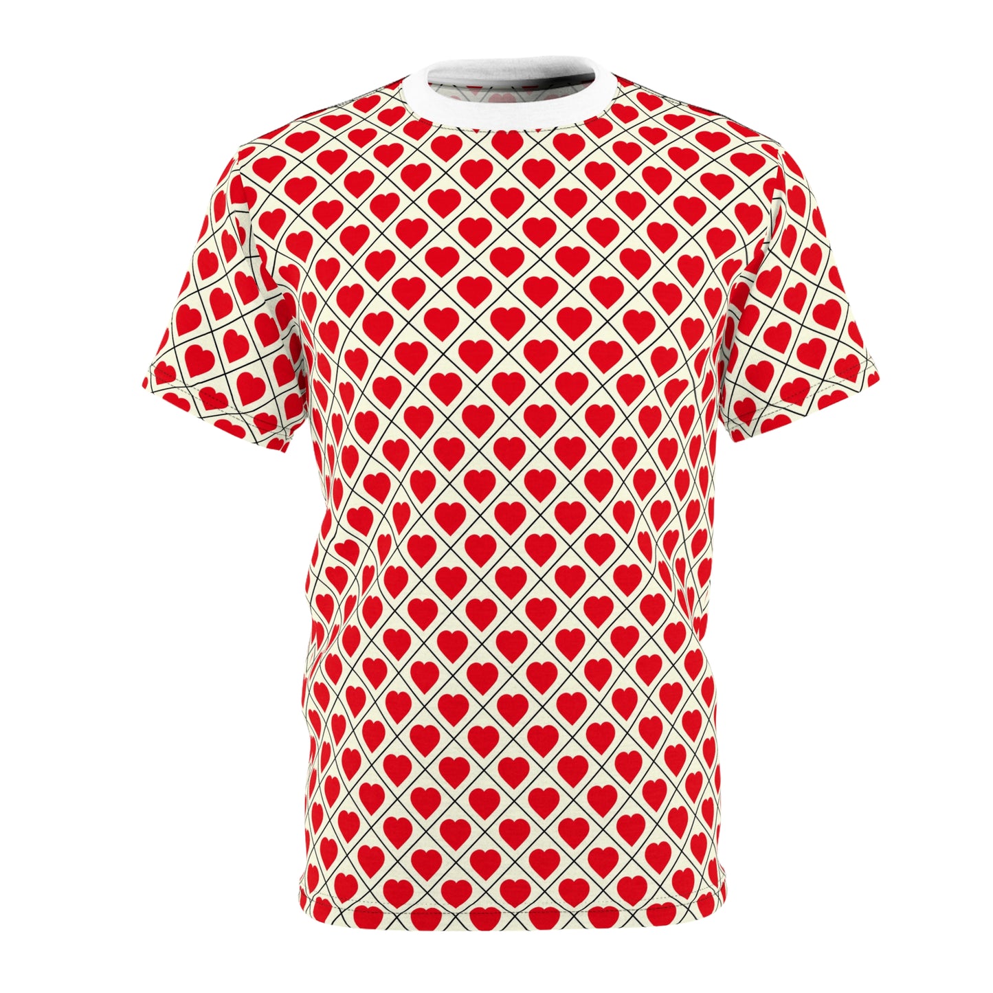 Allover Red Heart Pattern Tee – Valentine’s Day Cut & Sew Shirt