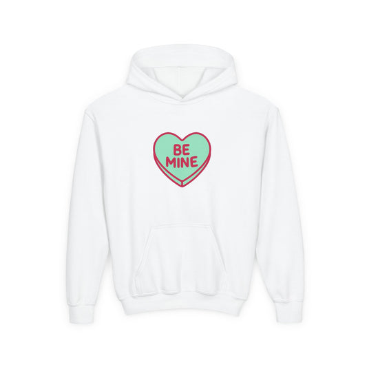 Youth Hoodie – Heart 'Be Mine' Candy Design, Valentine’s Day Kids Pullover