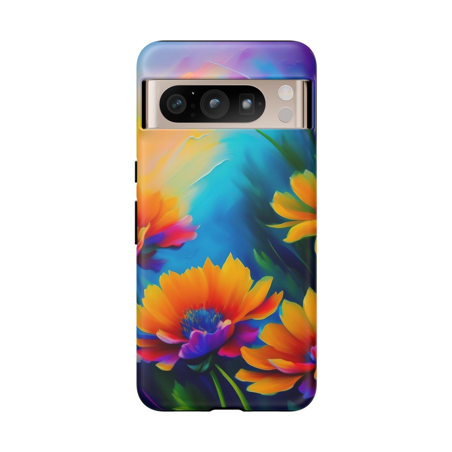 Floral Sunset Tough Phone Case — Vibrant Watercolor Flowers Protective Cover