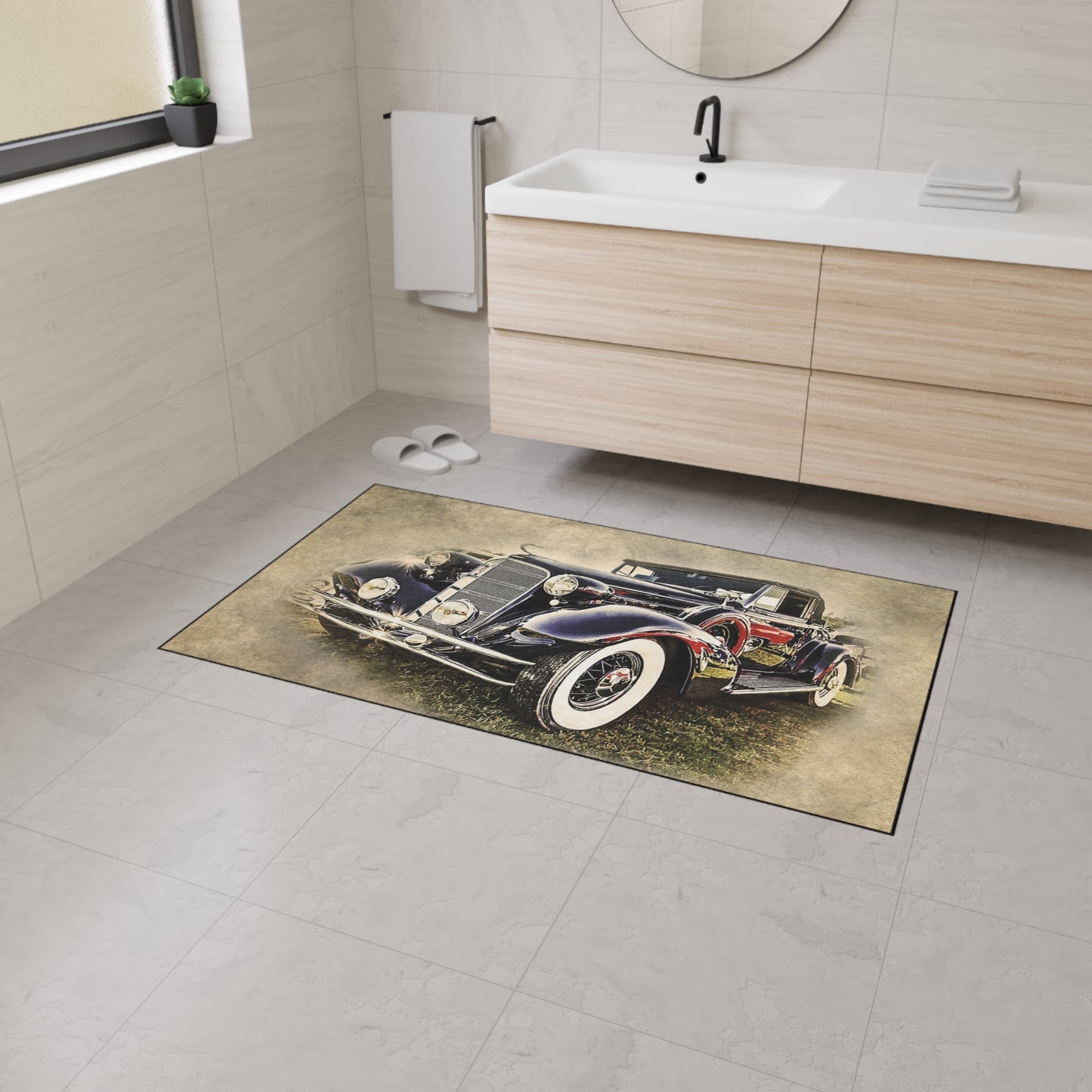 Vintage Classic Car Floor Mat — Retro Antique Auto Garage Rug