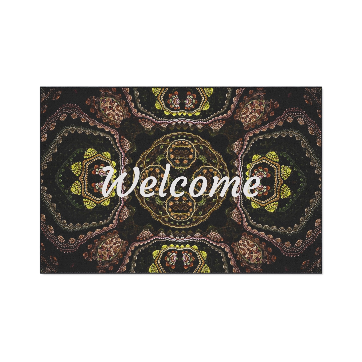 Welcome Heavy Duty Floor Mat — Boho Kaleidoscope Entrance Rug for Home & Office