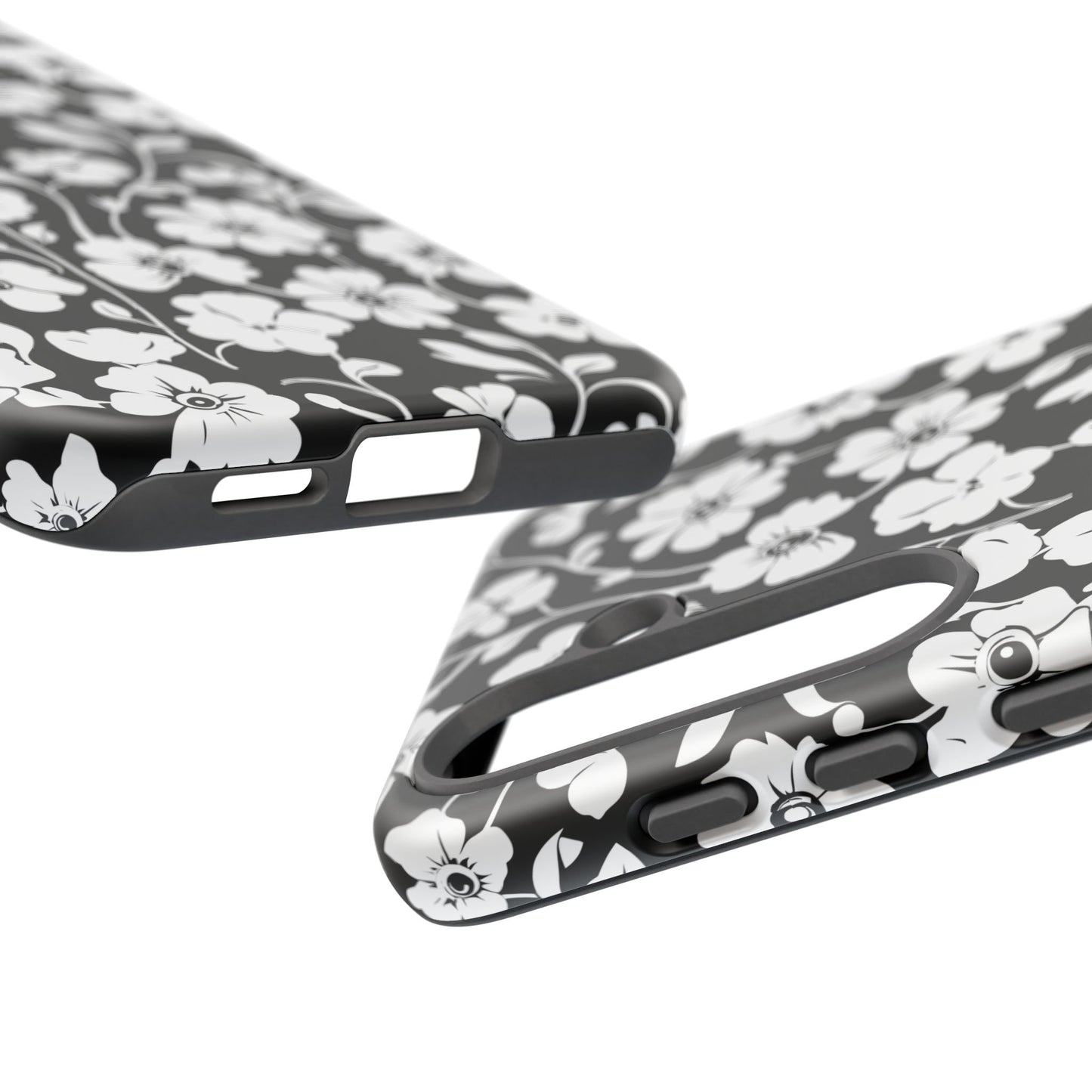 Floral Noir Tough Phone Case — Black & White Flower Protective Cover