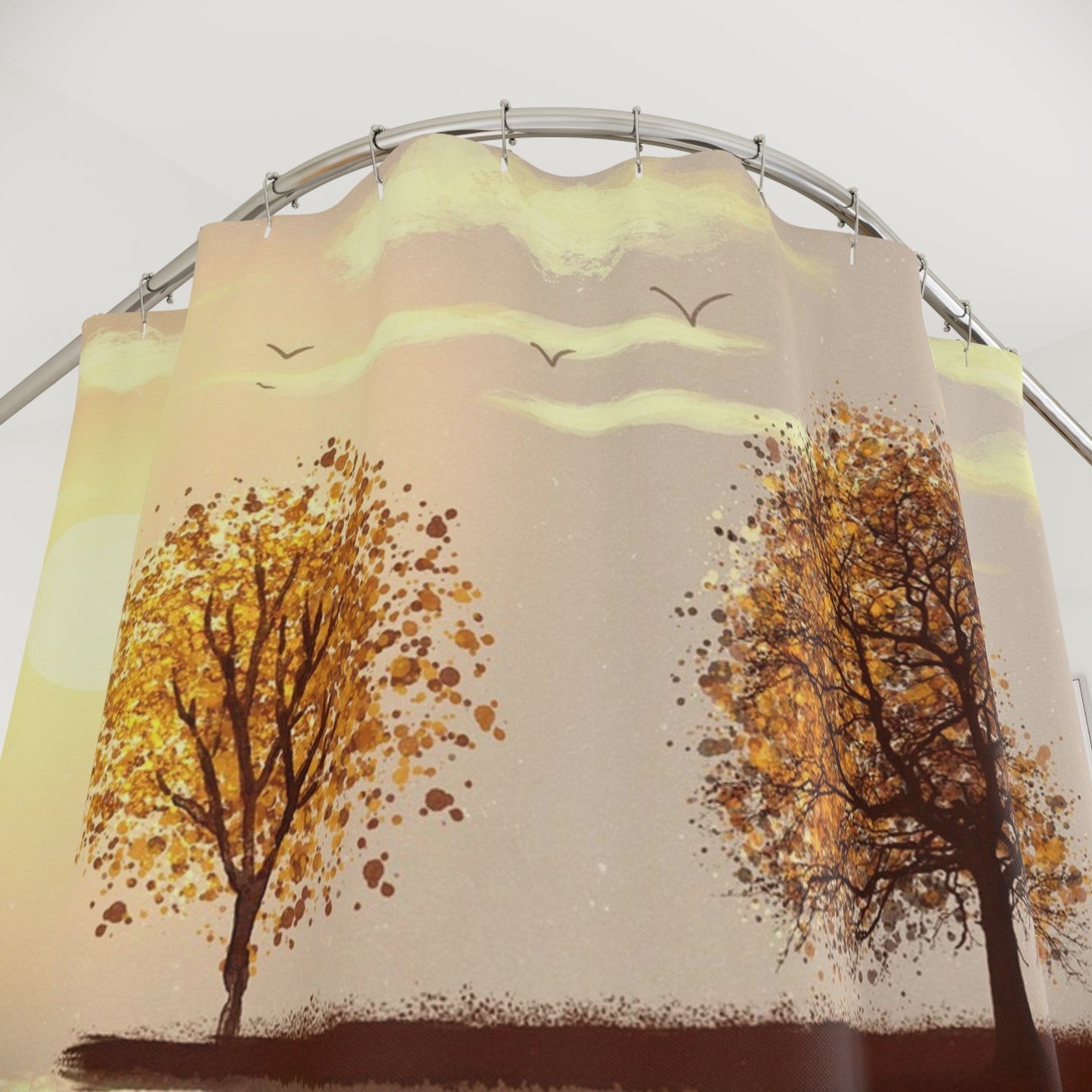 Autumn Reflection Shower Curtain — Golden Trees Sunrise Bathroom Decor