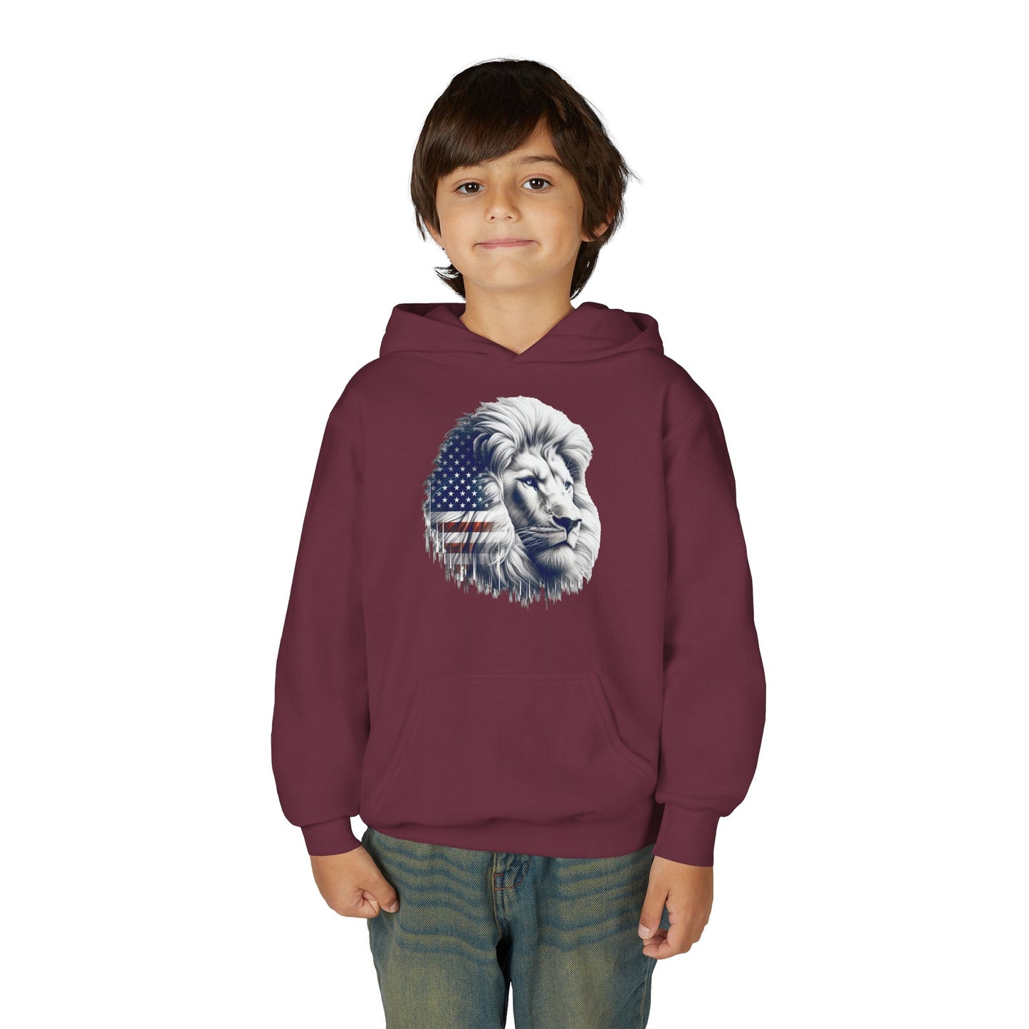 American Flag Lion Hoodie | Patriotic Lion Graphic Youth Sweatshirt