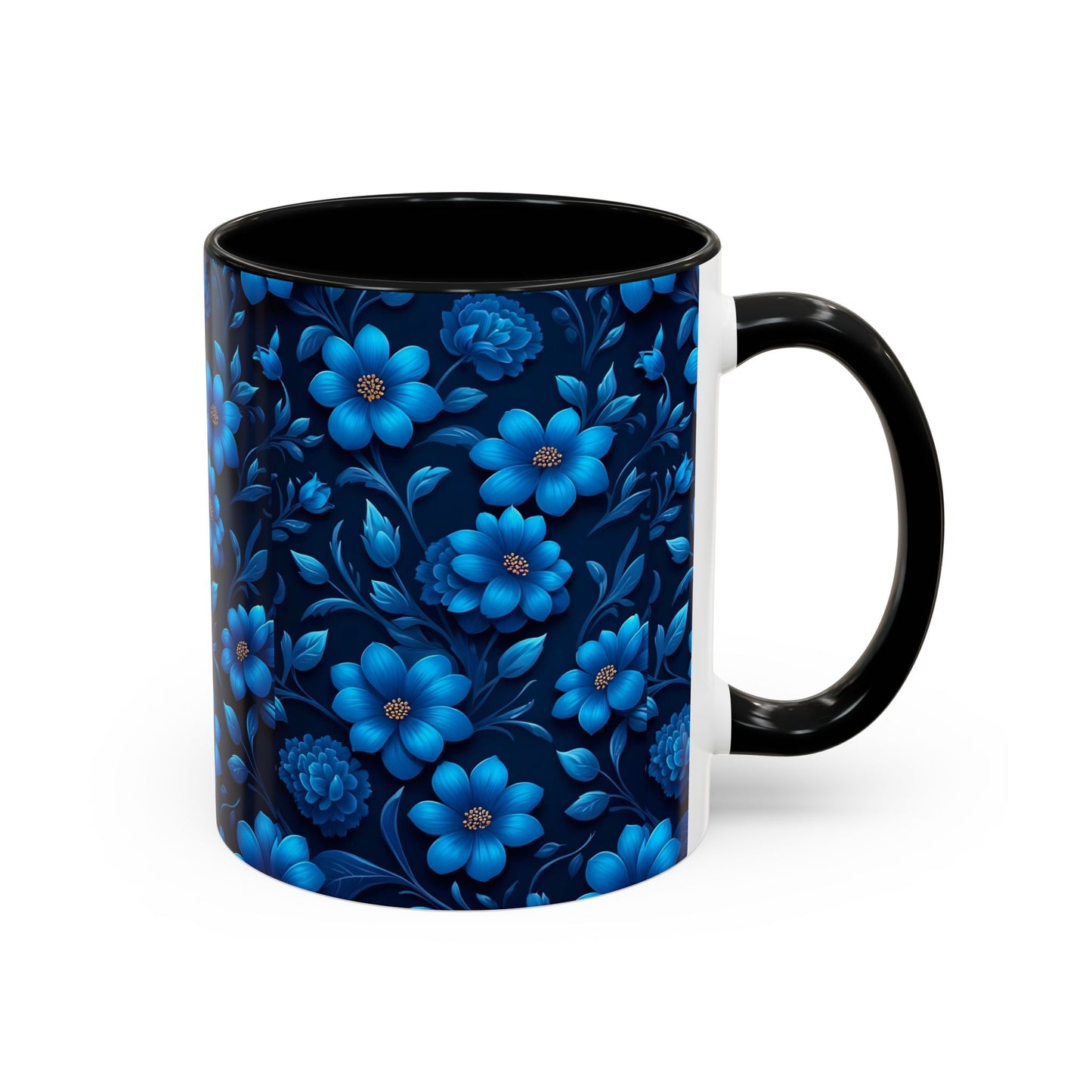 Floral Accent Coffee Mug, Blue Flower Mug, Ceramic Coffee Cup, Gift for Her, Nature-Themed Drinkware, Floral Home Decor, Unique Mug