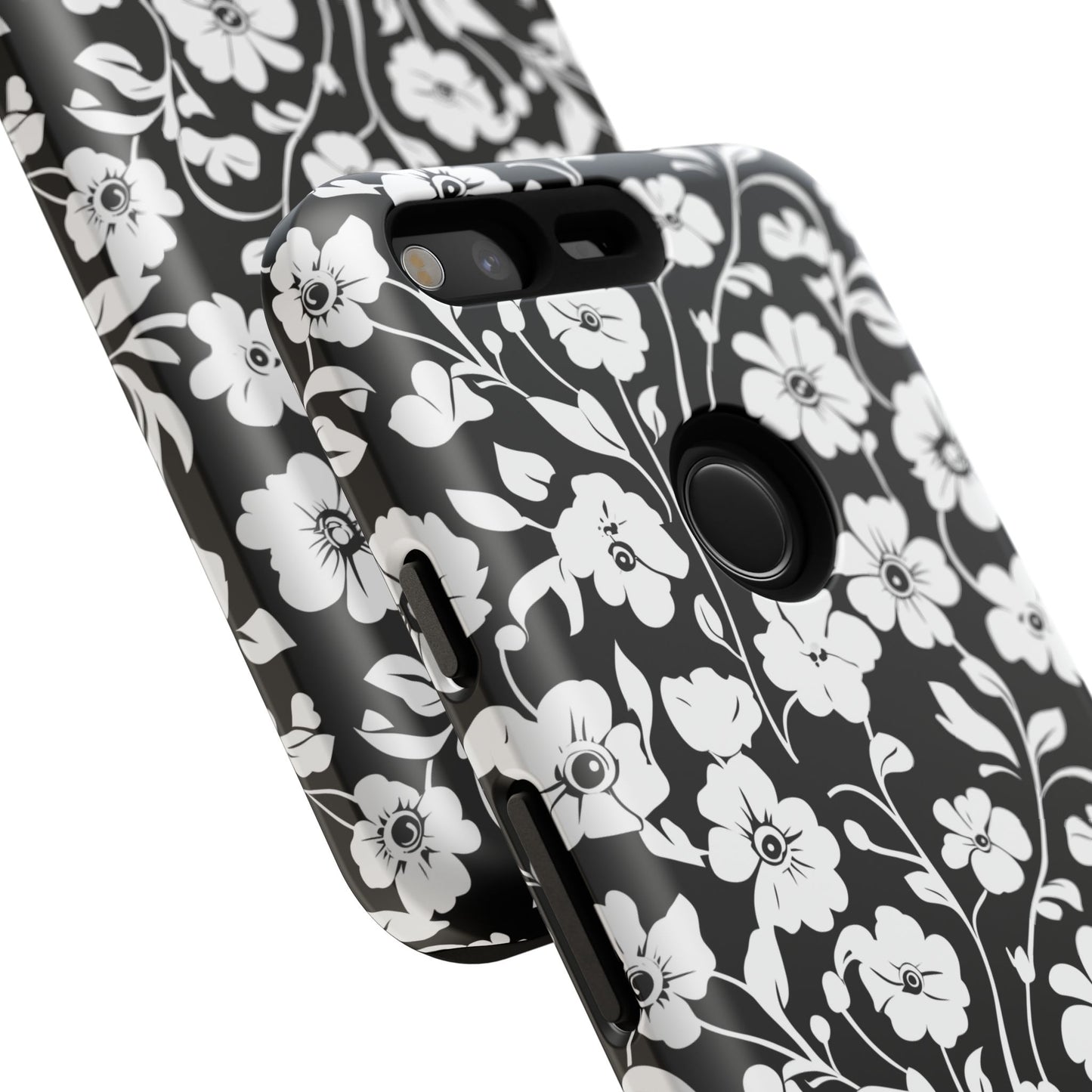 Floral Noir Tough Phone Case — Black & White Flower Protective Cover