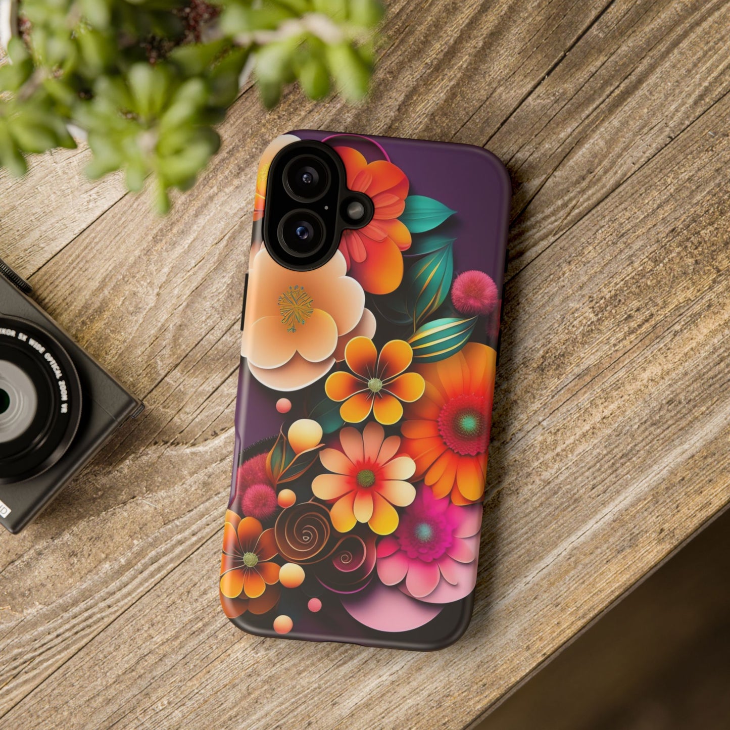 Floral Burst Tough Phone Case — Colorful Retro Flowers Protective Cover
