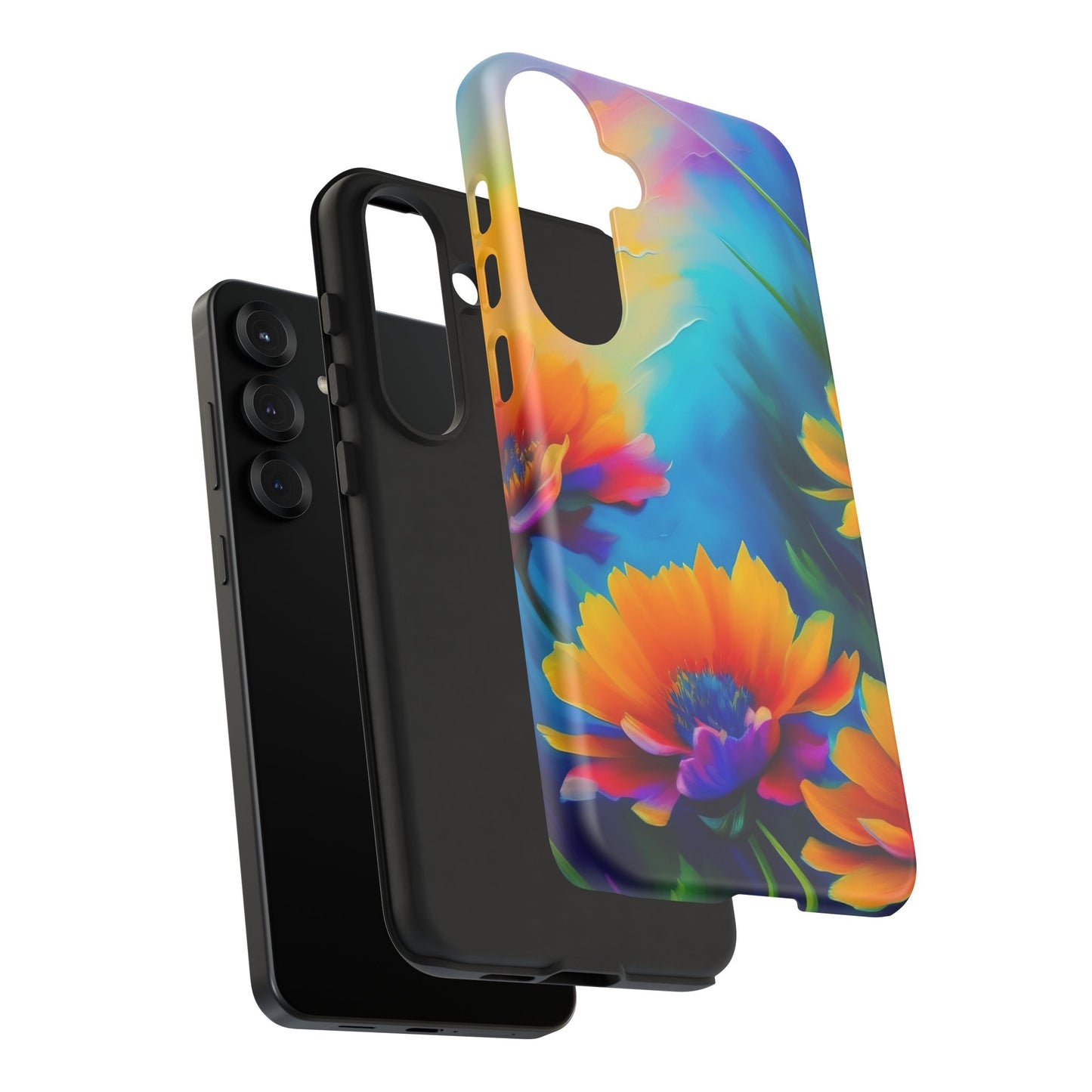 Floral Burst Tough Phone Case — Vibrant Watercolor Flowers Protective Cover