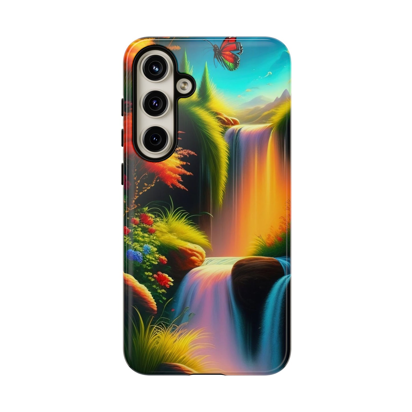 Phone Case - Vibrant Waterfall Landscape with Butterfly | Colorful Nature Protective Case