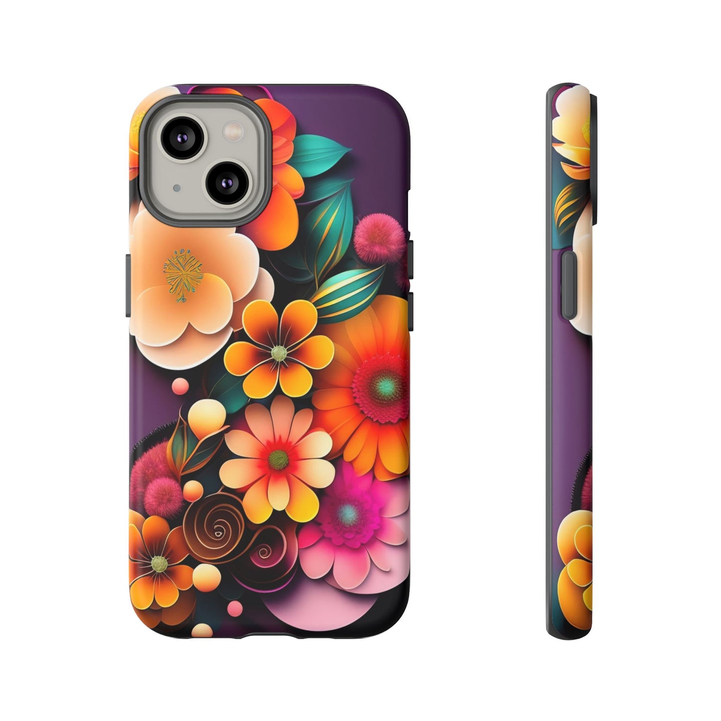 Floral Burst Tough Phone Case — Colorful Retro Flowers Protective Cover