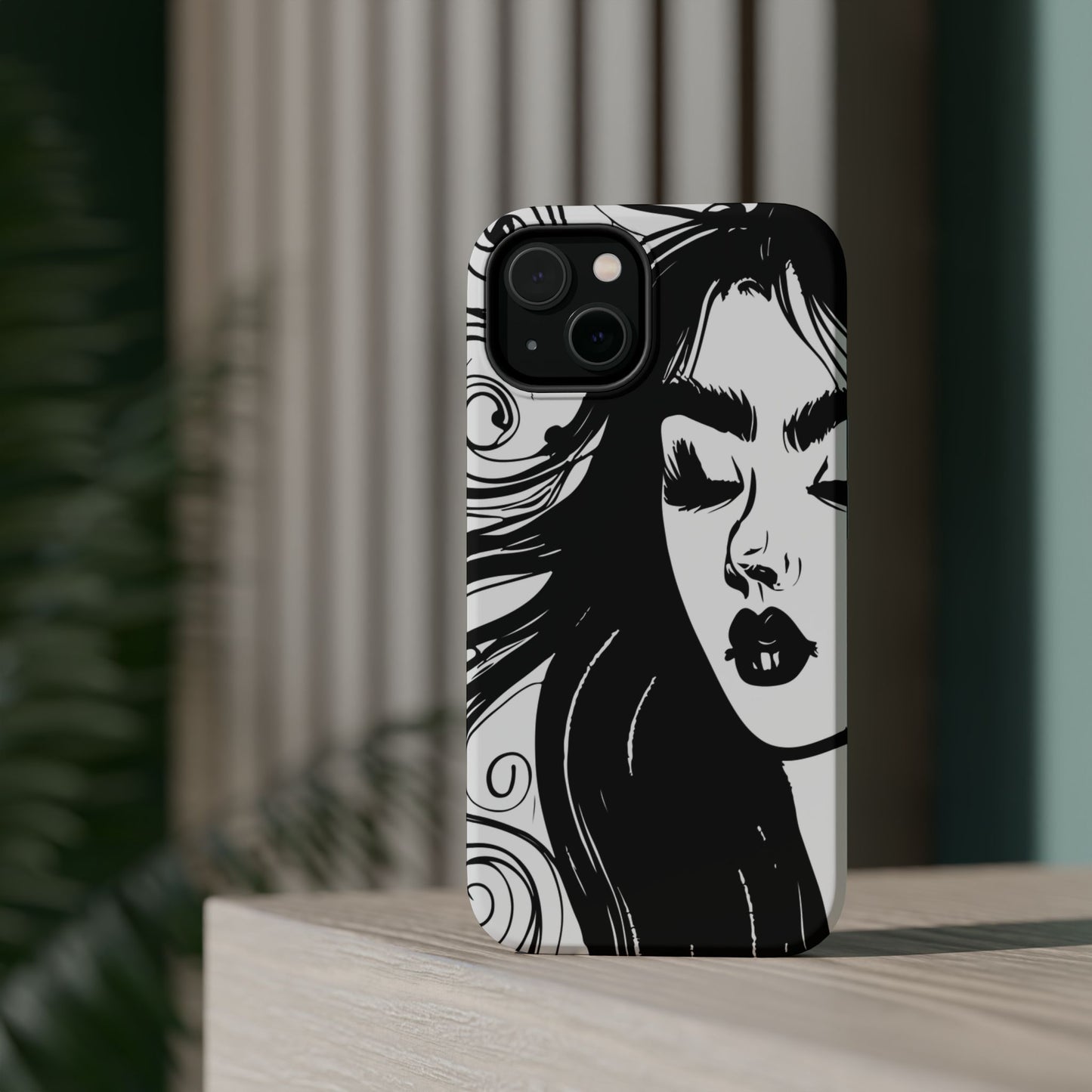 Artistic Black & White Portrait Phone Case — Magnetic Impact-Resistant