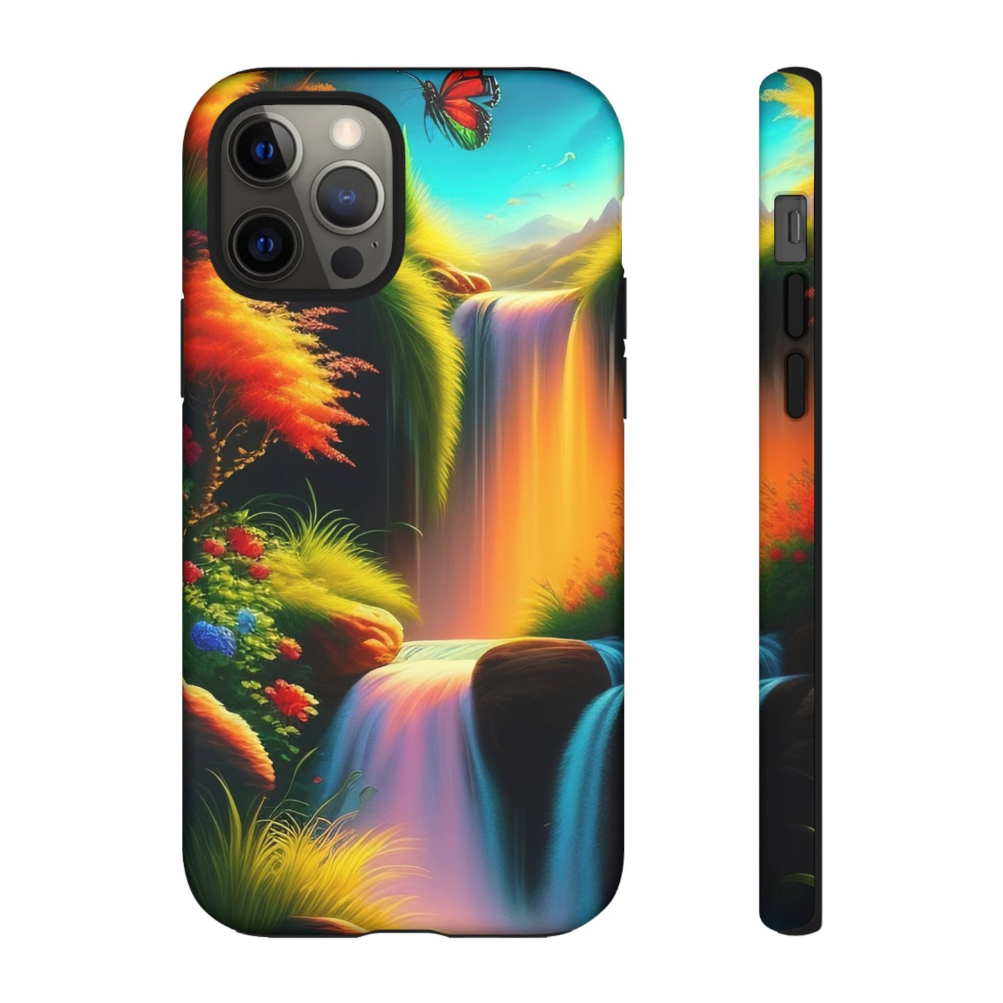 Phone Case - Vibrant Waterfall Landscape with Butterfly | Colorful Nature Protective Case