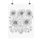 Floral Line Art Poster — Black & White Daisy Bouquet Matte Print - DIY