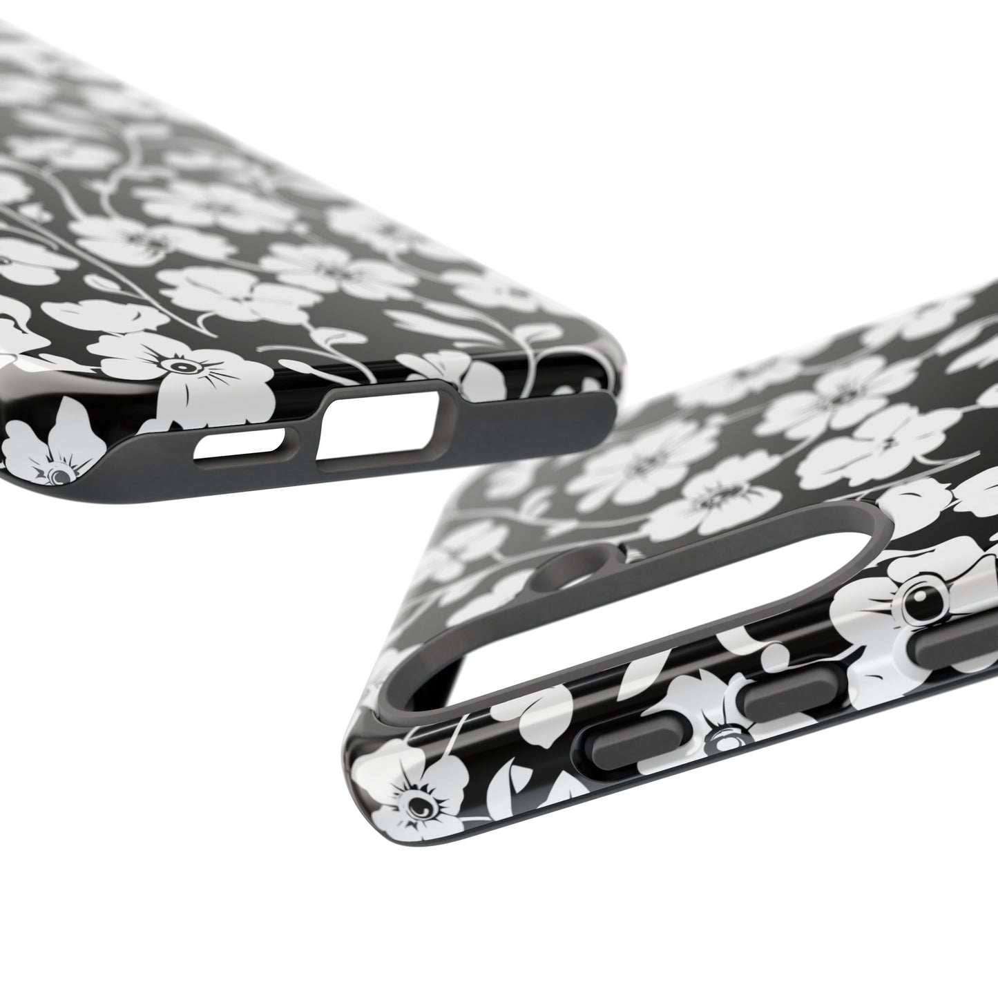 Floral Noir Tough Phone Case — Black & White Flower Protective Cover