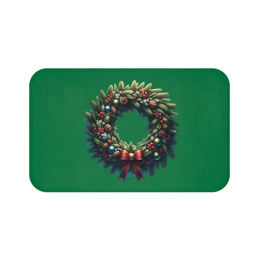 Christmas Wreath Bath Mat, Holiday Floor Rug, Seasonal Bathroom Decor, Festive Area Mat, Cozy Home Gift