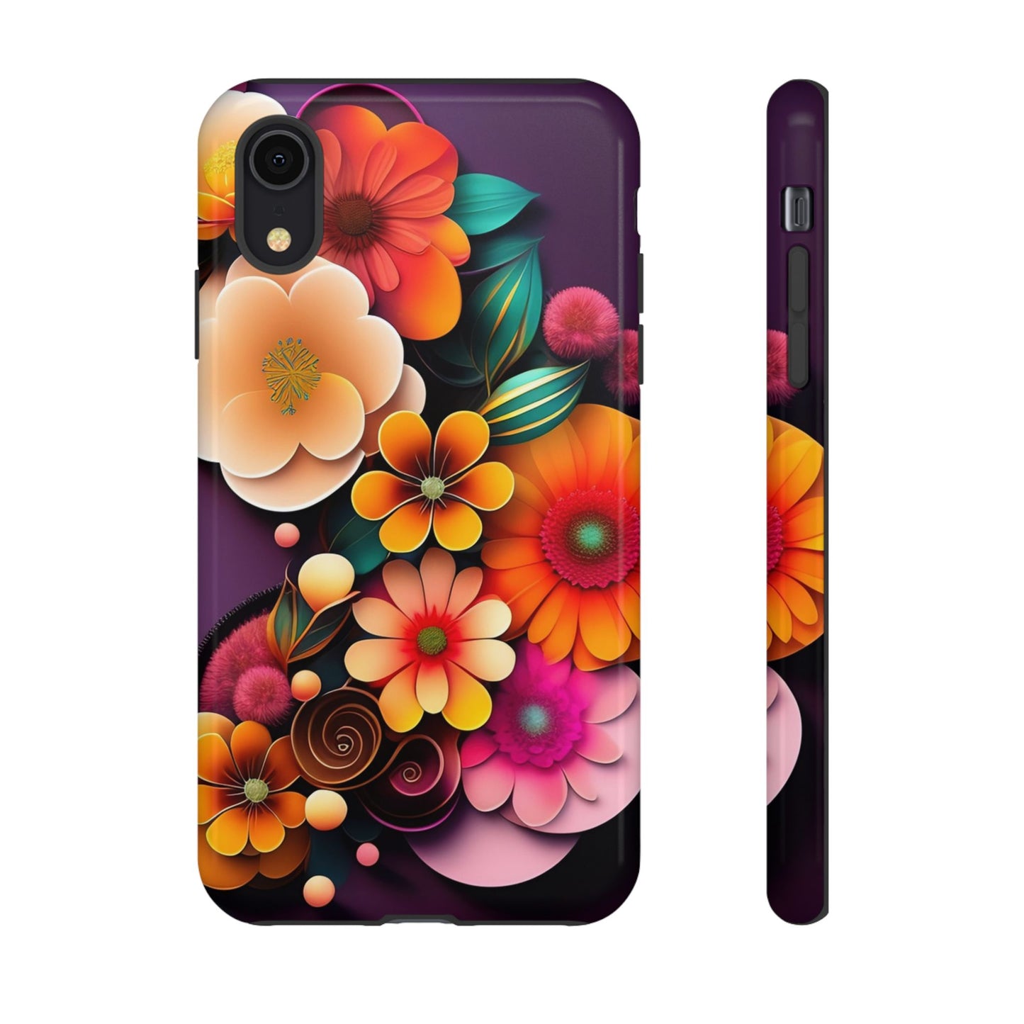 Floral Burst Tough Phone Case — Colorful Retro Flowers Protective Cover