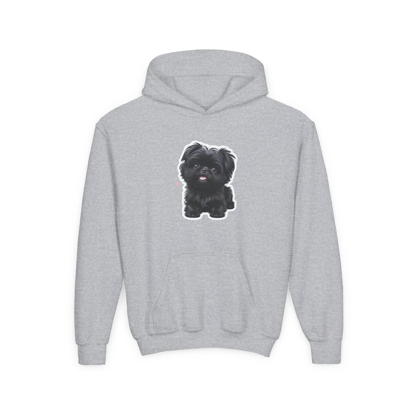 Youth Hoodie — Cute Black Shih Tzu with “Love Has Four Paws” Back Print