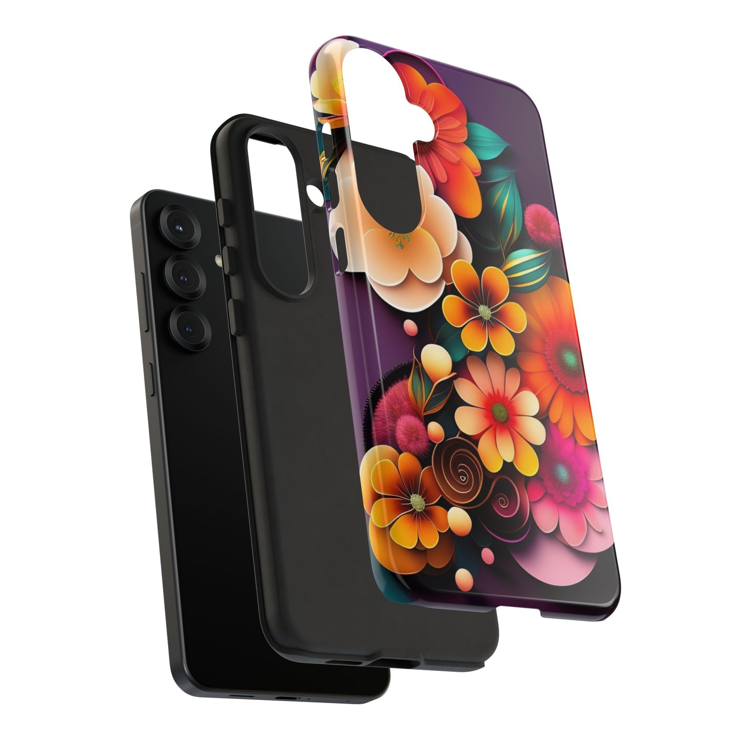 Floral Burst Tough Phone Case — Colorful Retro Flowers Protective Cover