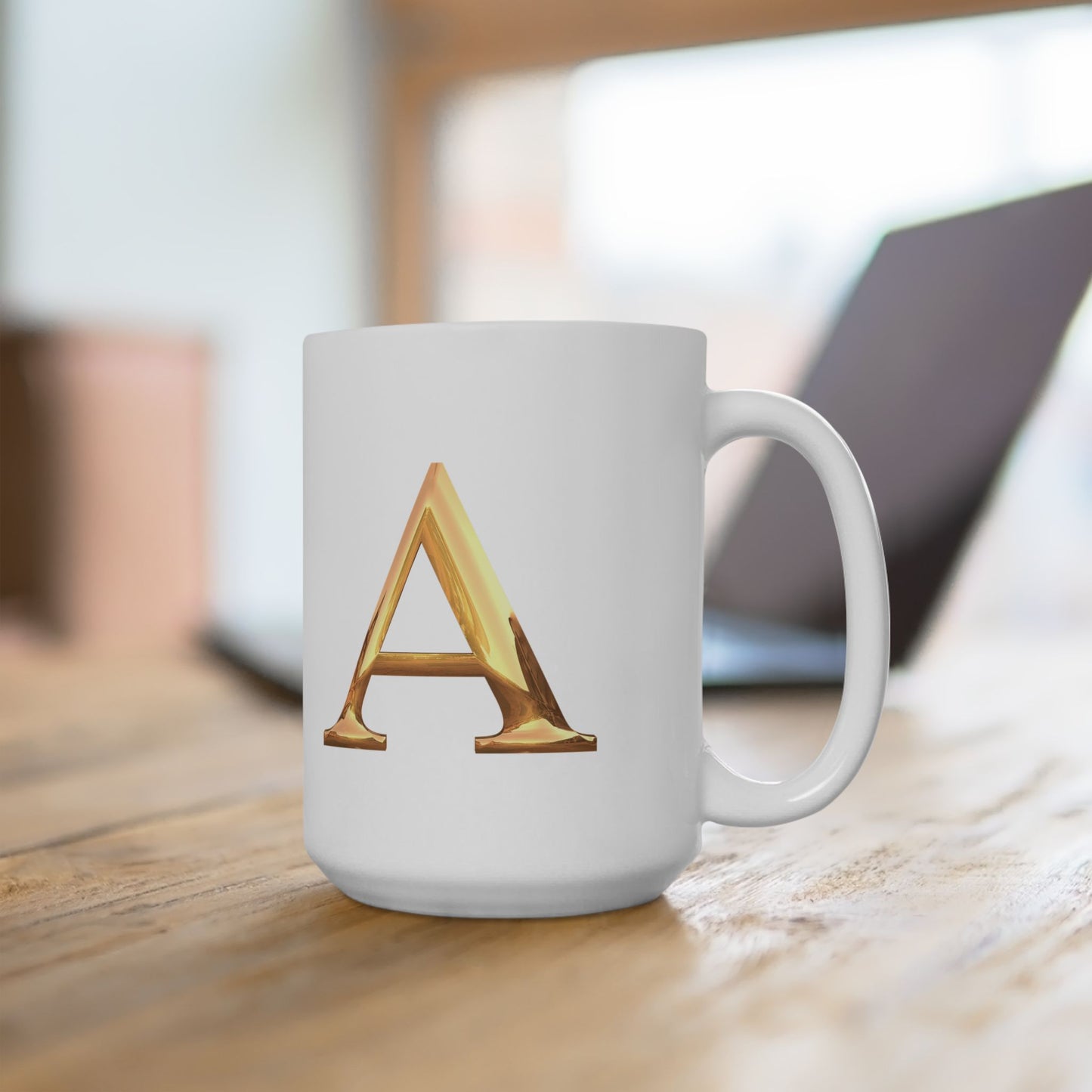 Elegant Golden Letter A Ceramic Mug | Personalized Coffee Cup Letter A