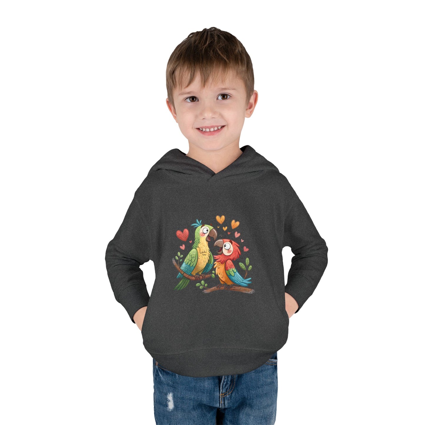 Toddler Hoodie — Cute Parrot Love Pullover (Heart Bird Kids Sweatshirt)