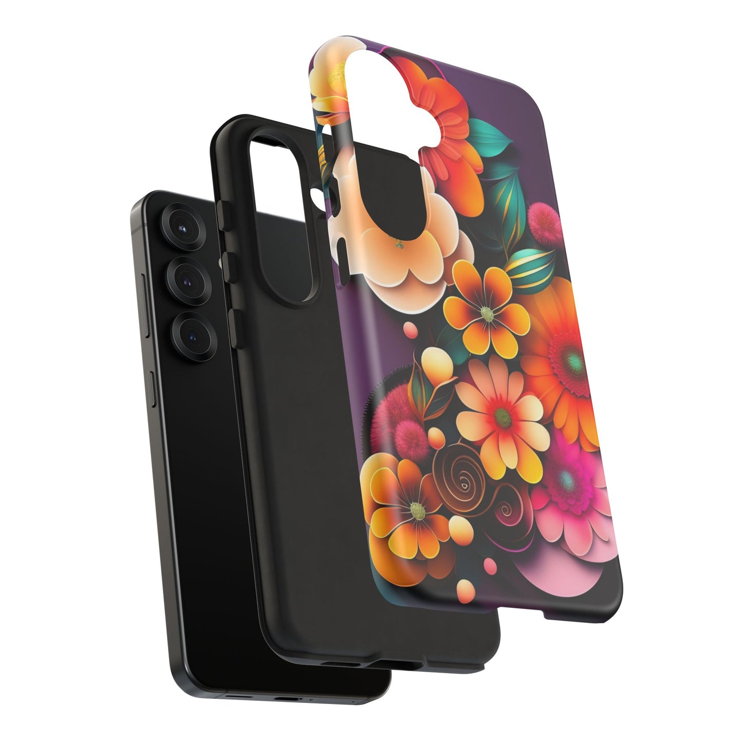 Floral Burst Tough Phone Case — Colorful Retro Flowers Protective Cover