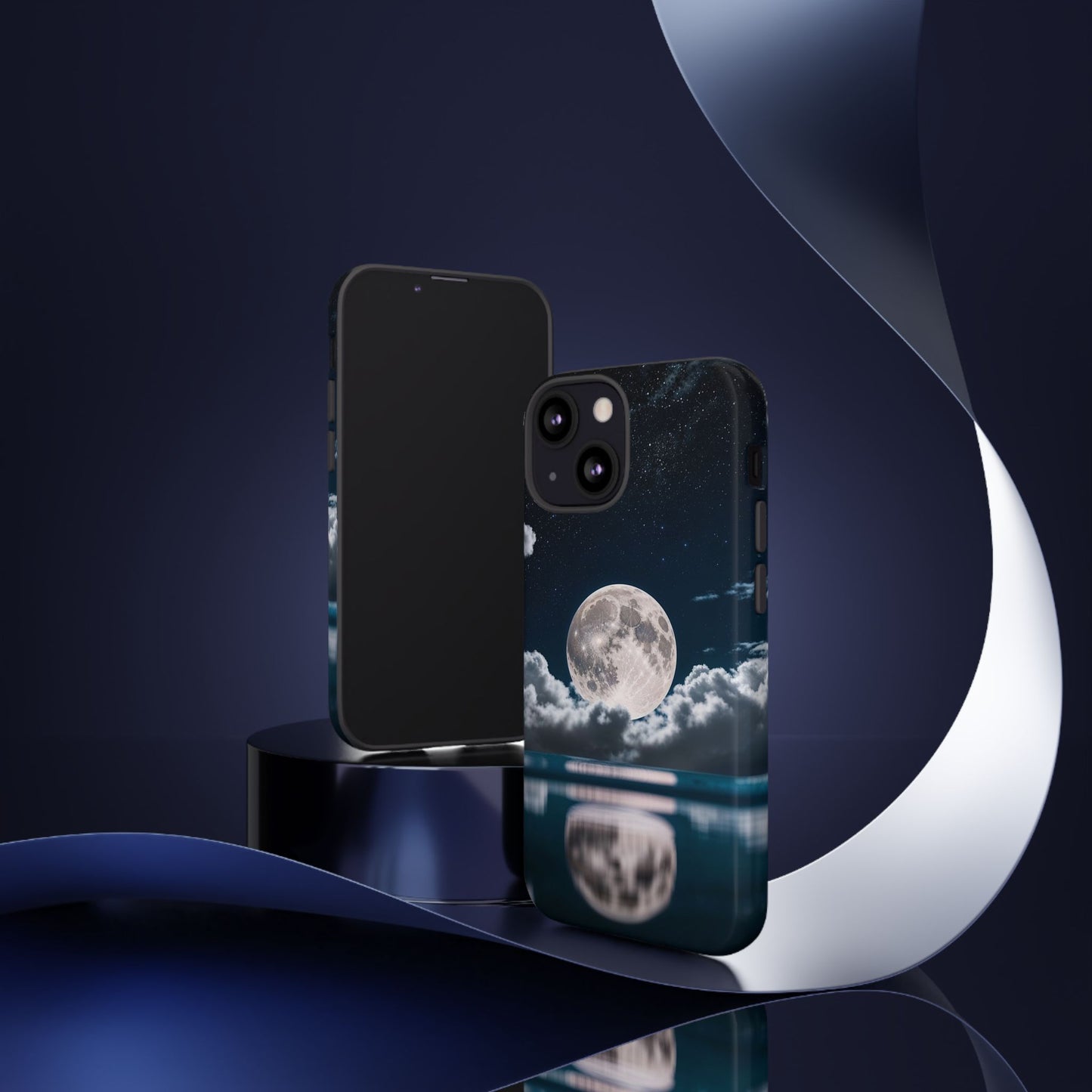 Moonlit Reflection Phone Case — Night Sky Moon & Clouds Tough Case