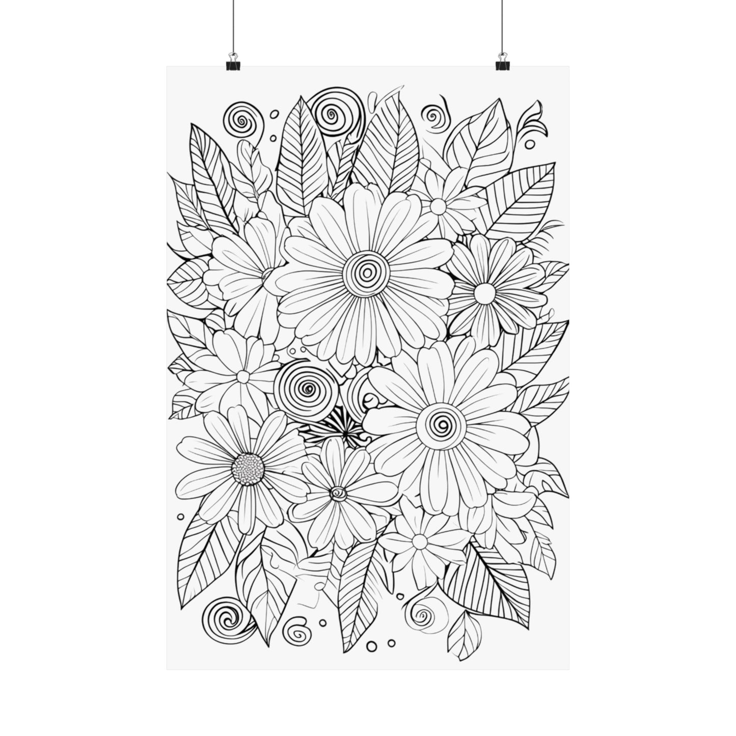 DIY Botanical Doodle Poster — Black & White Floral Coloring Art Print