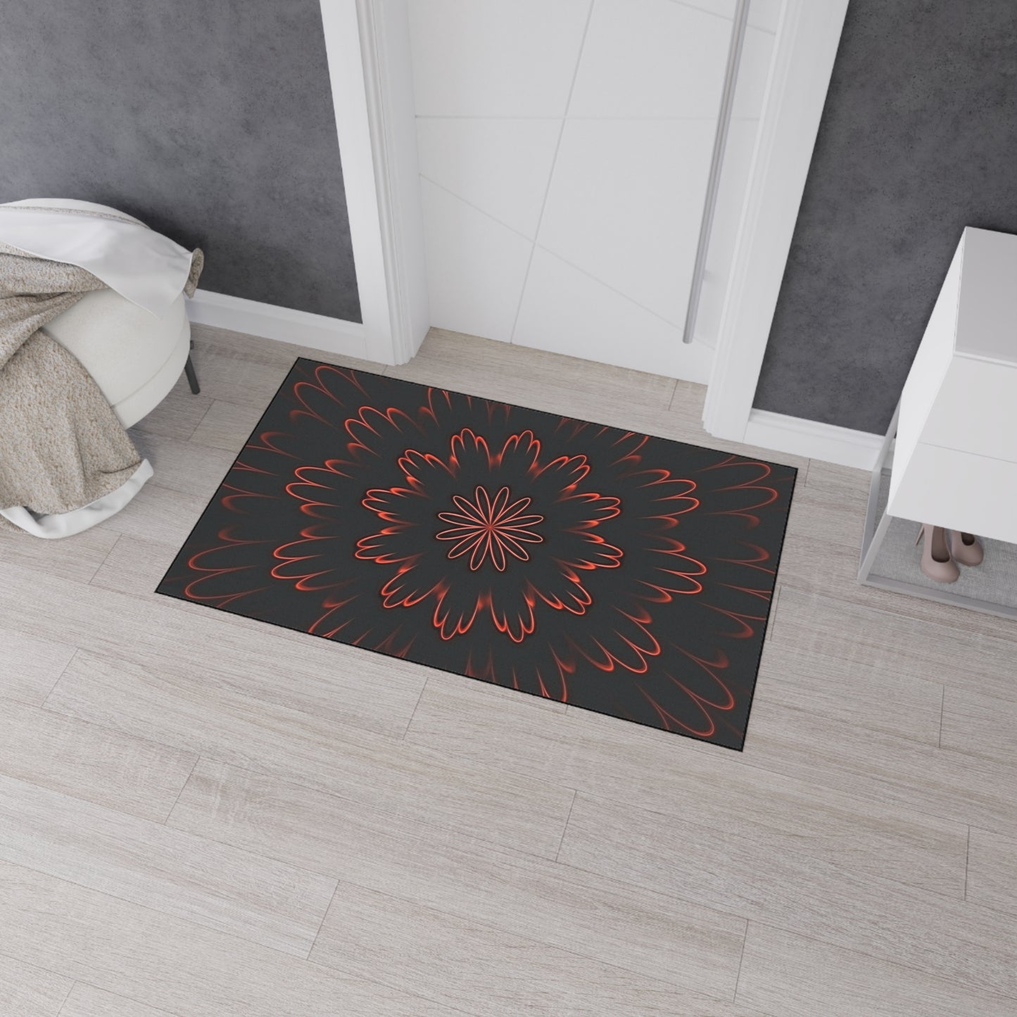 Floor Mat — Red Floral Mandala Heavy-Duty Entrance Rug