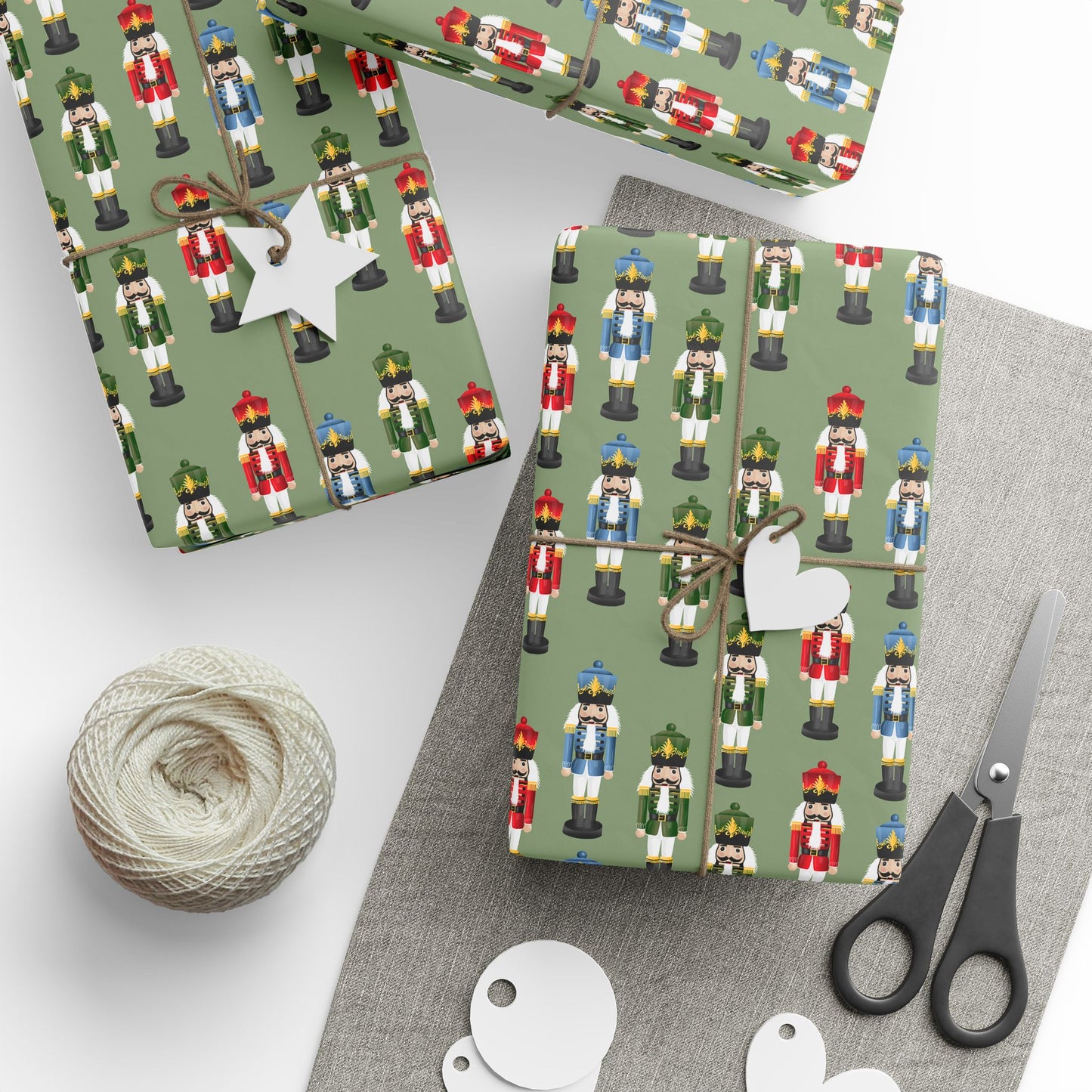 Nutcracker Pattern Wrapping Paper Roll — Festive Green Holiday Gift Wrap