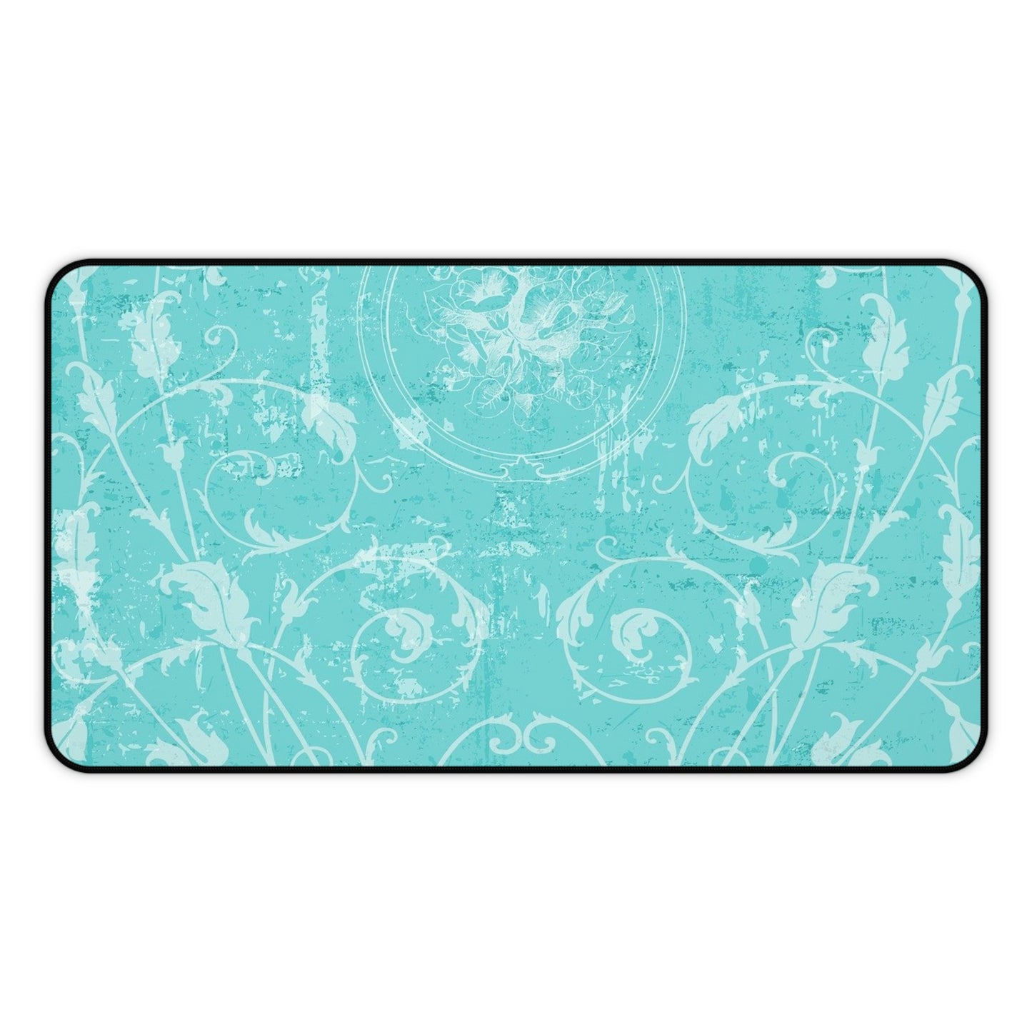 Turquoise Vintage Flourish Desk Mat — Floral Mouse Pad Surface