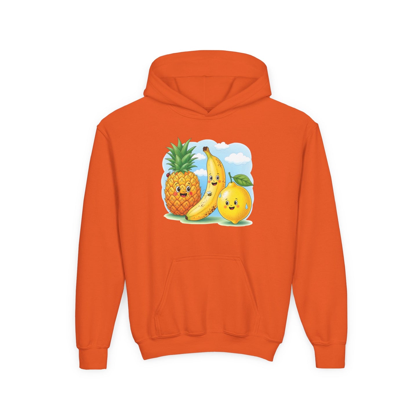 Kids Tropical Fruit Hoodie — Cute Pineapple, Banana & Orange Graphic Sweatshirt