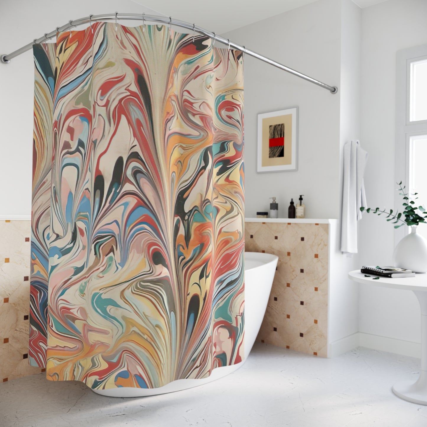 Abstract Marbled Shower Curtain — Colorful Swirl Bathroom Decor