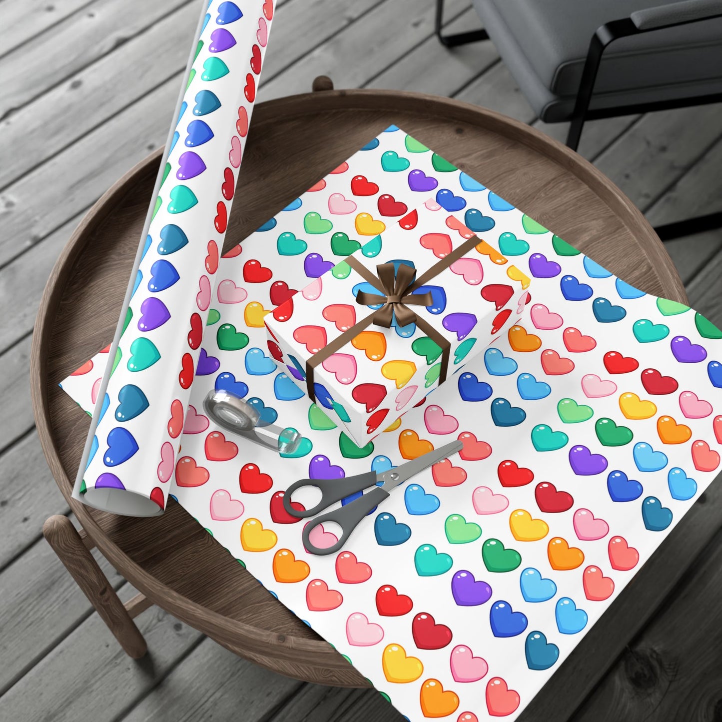 Rainbow Hearts Gift Wrap Paper — Colorful Heart Pattern Wrapping Paper for Birthdays, Valentine’s & Pride