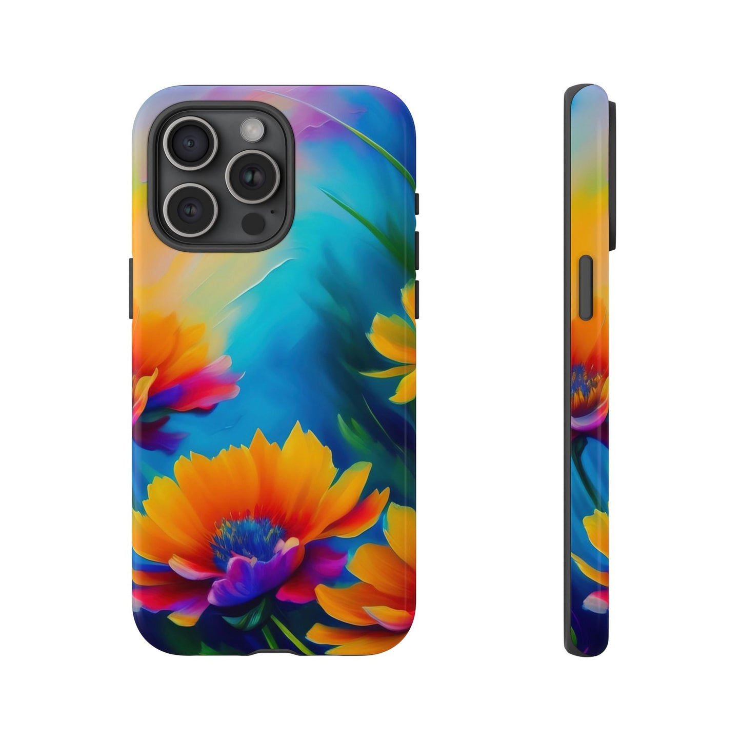 Floral Burst Tough Phone Case — Vibrant Watercolor Flowers Protective Cover