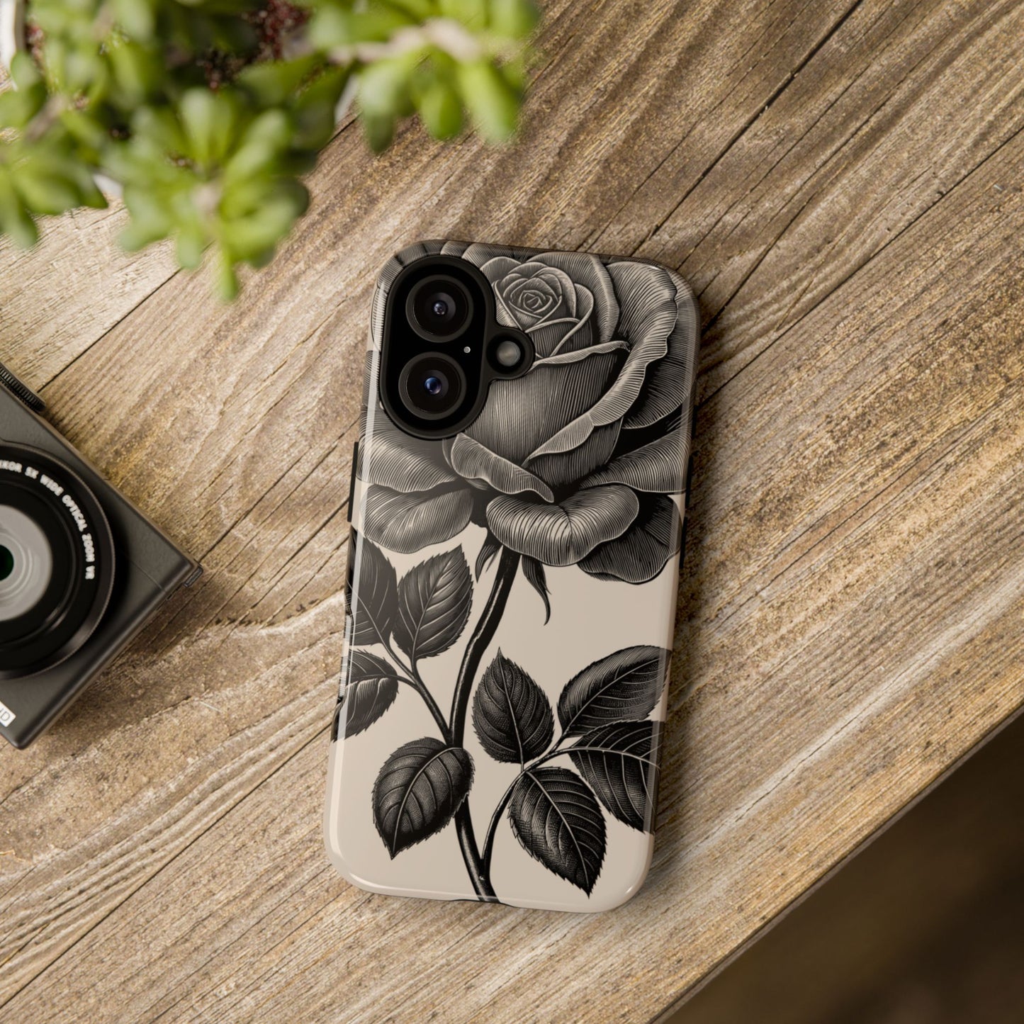 Black Rose Phone Case, Tough Cases with Floral Design, Elegant Tech Accessory, Gift for Flower Lovers, Stylish Protection