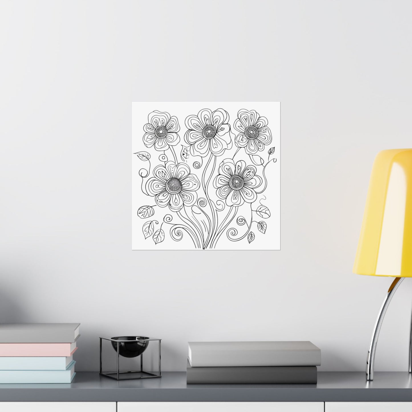 Floral Line Art Poster — Black & White Daisy Bouquet Matte Print - DIY