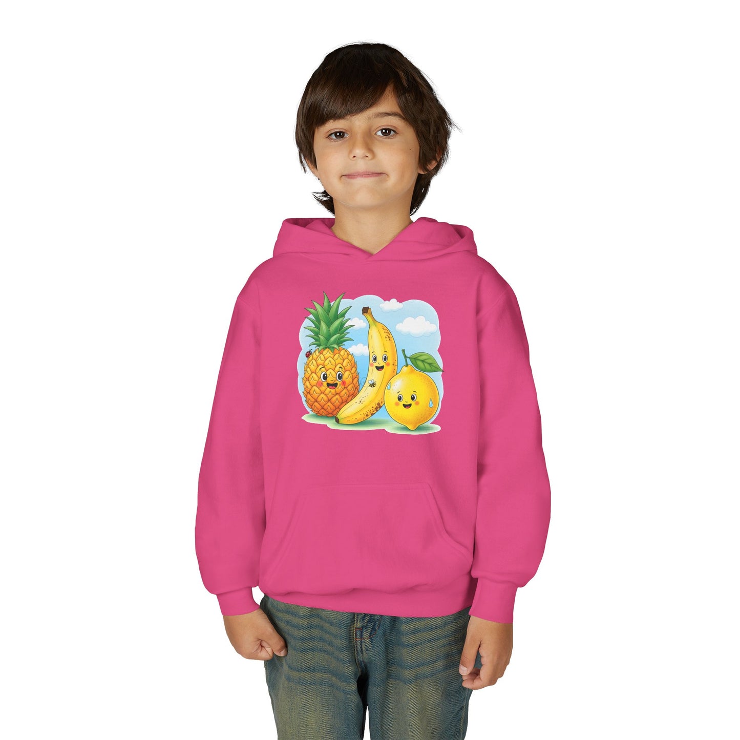 Kids Tropical Fruit Hoodie — Cute Pineapple, Banana & Orange Graphic Sweatshirt