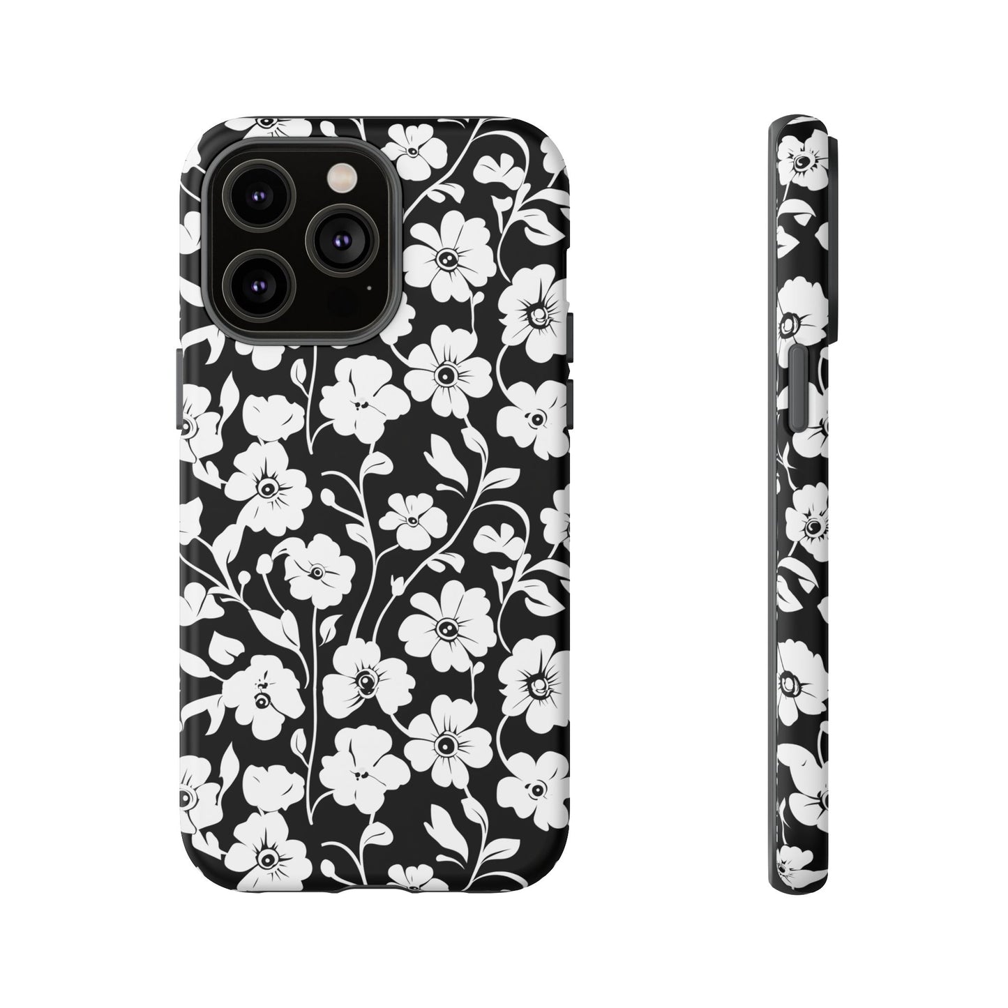 Floral Noir Tough Phone Case — Black & White Flower Protective Cover